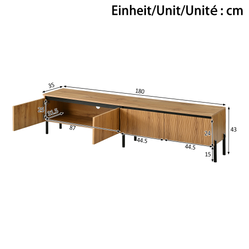 Dimensions du meuble TV naturel de 180 cm