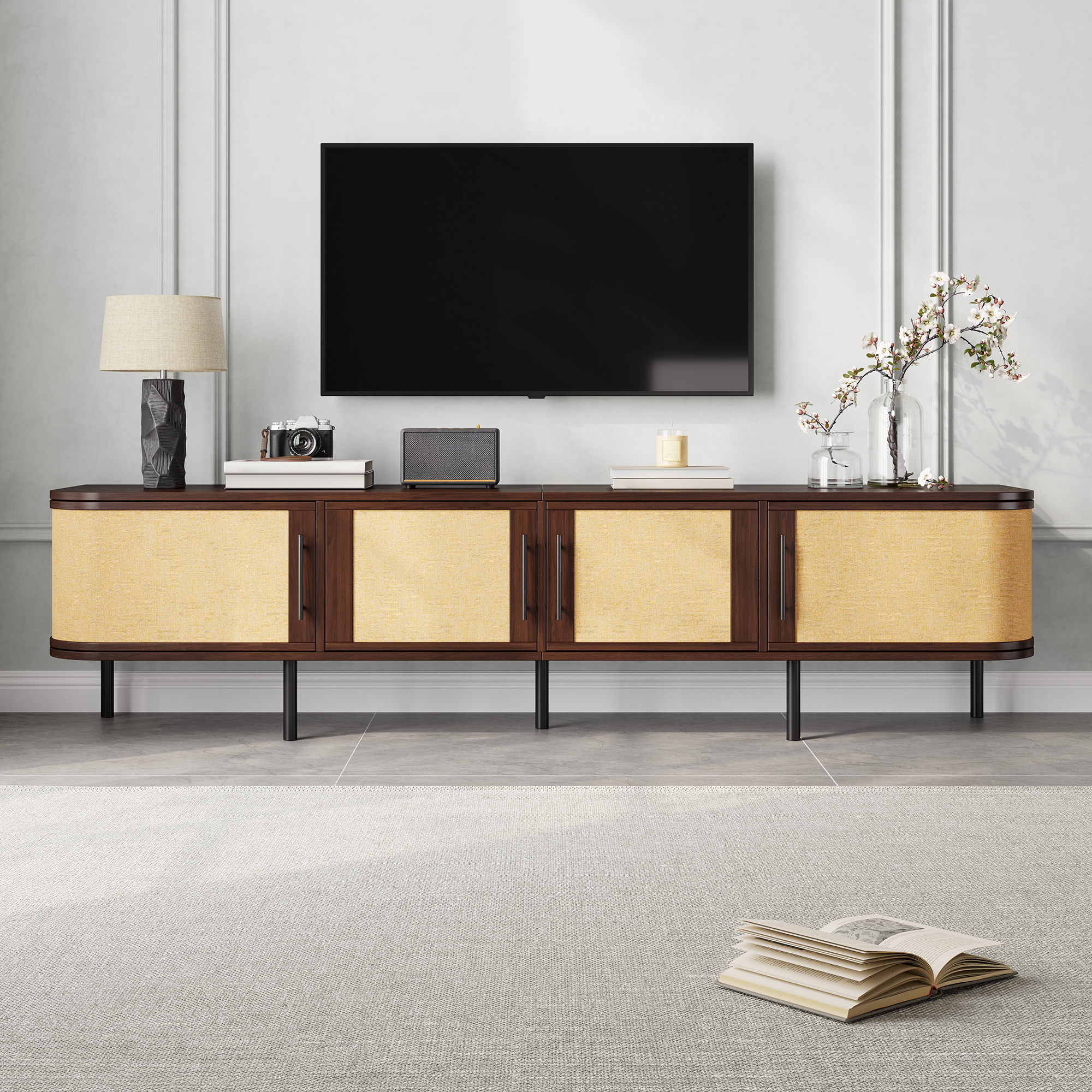 Meuble TV moderne avec façades décoratives aspect tressé