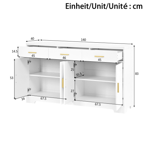 Dimensions du buffet blanc de 140 cm