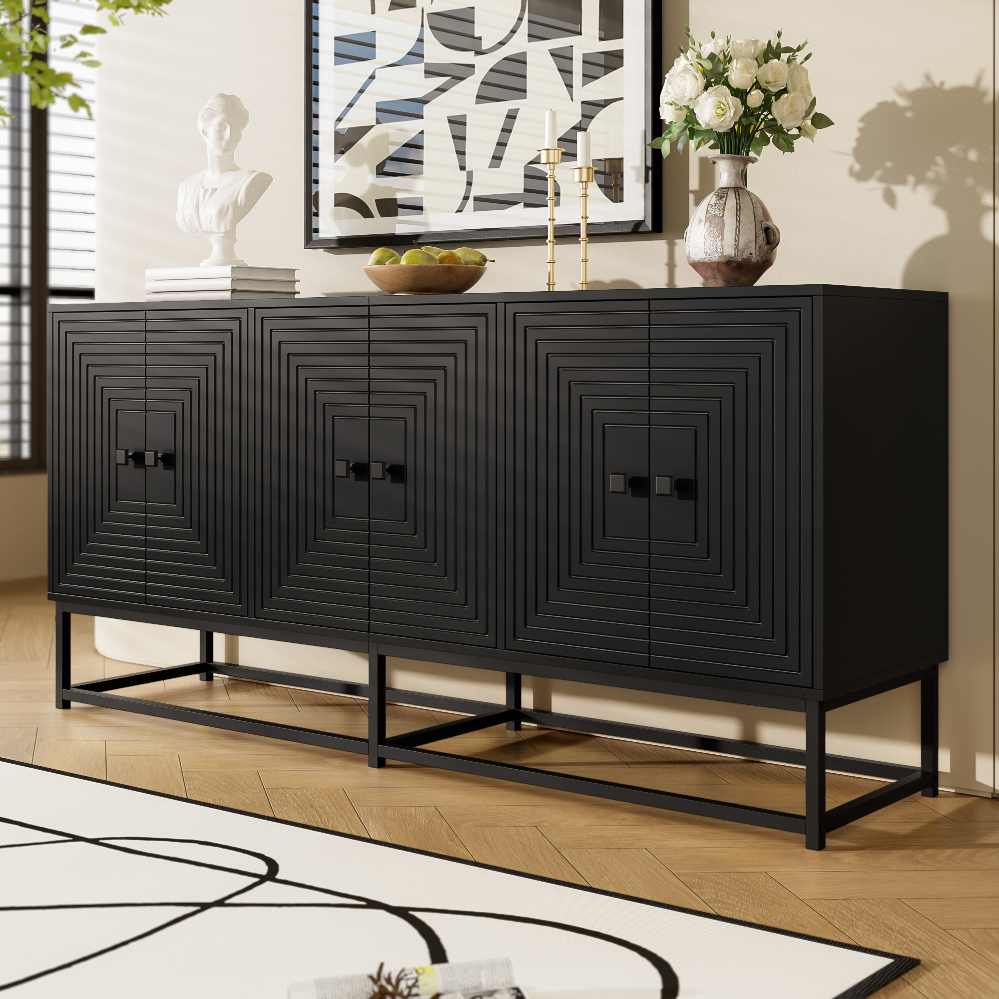 Buffet, rangement intégré, 160 x 38 x 75,5 cm, panneaux de particules, noir - vue 5