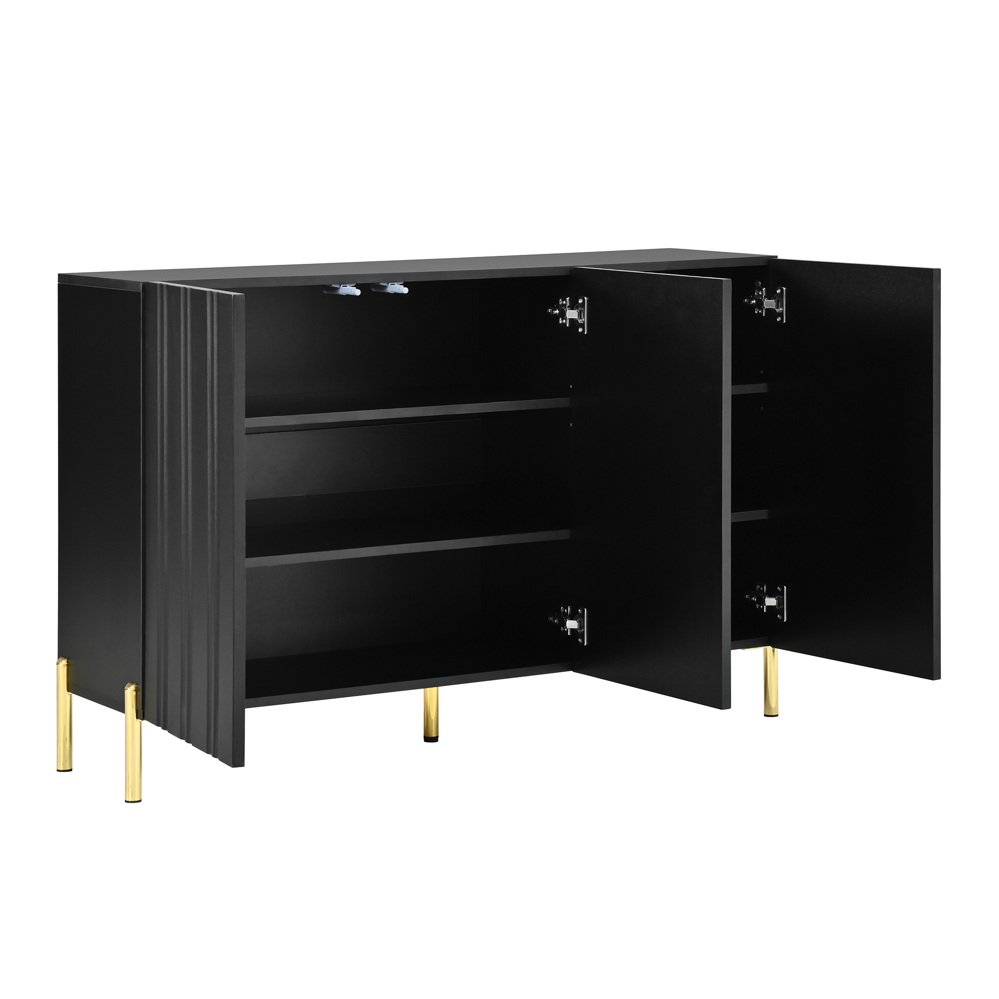 Meuble à chaussures 120 cm, meuble de rangement d’entrée avec 3 portes, étagères réglables, façades rainurées, panneaux de particules et MDF, Noir