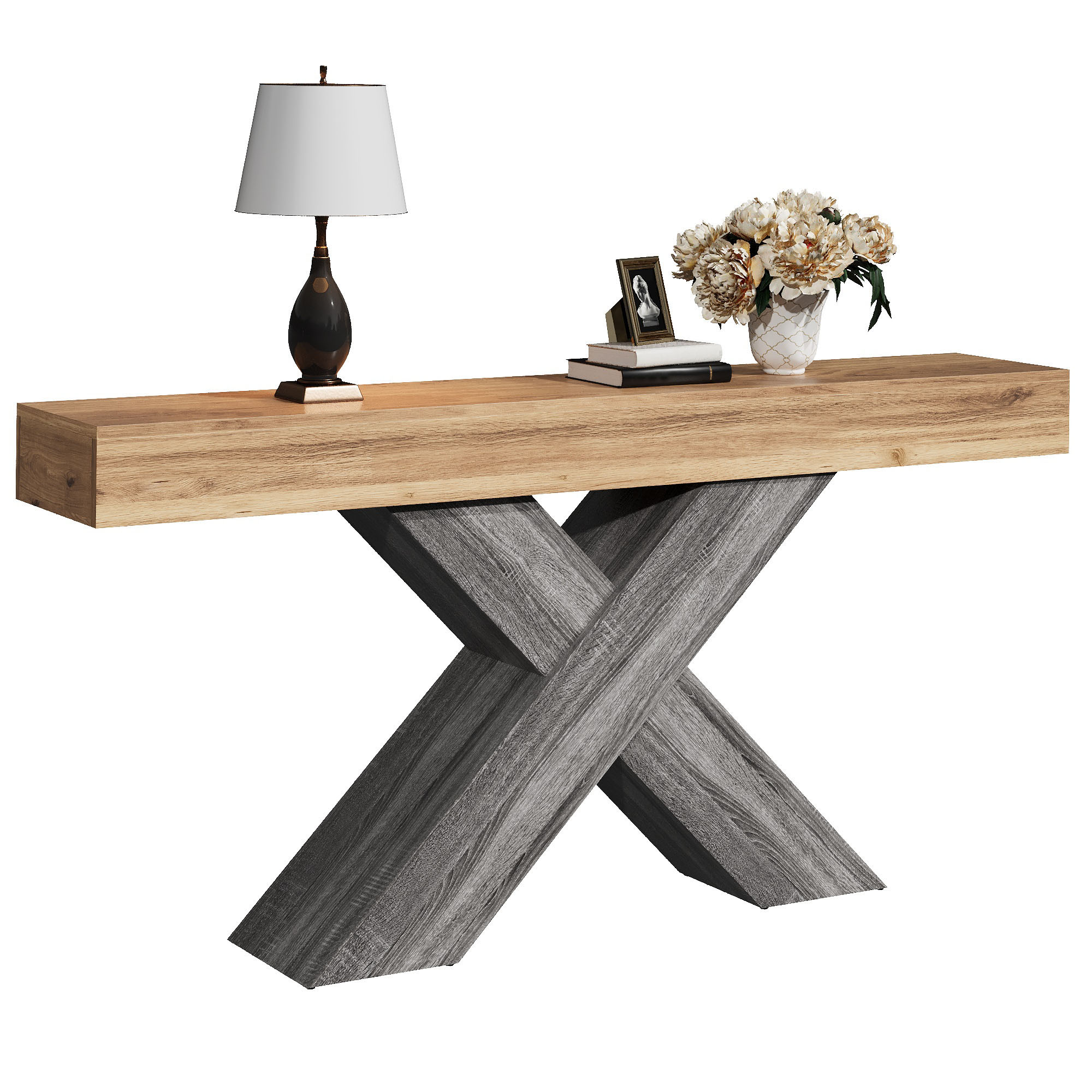 Table basse, 140 x 30 x 80 cm, panneaux de particules et bois, bois naturel - vue 1