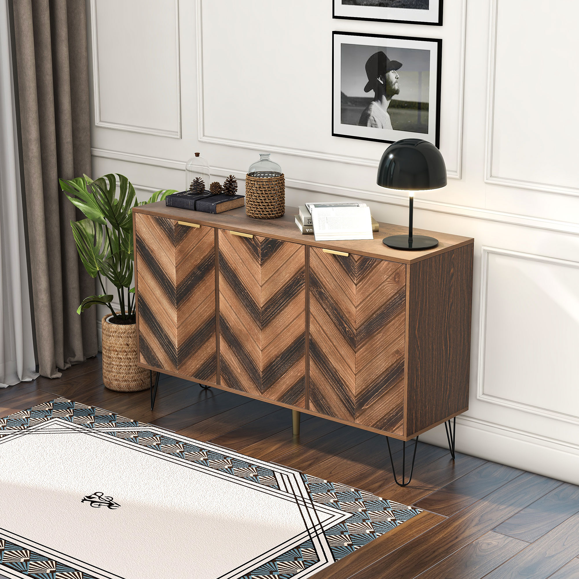 Buffet, rangement intégré, 120 x 38 x 76,5 cm, panneaux de particules et bois massif, bois naturel - vue 5