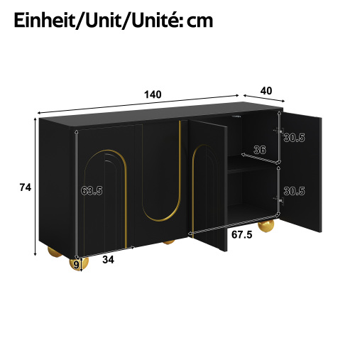 Dimensions du buffet noir de 140 cm