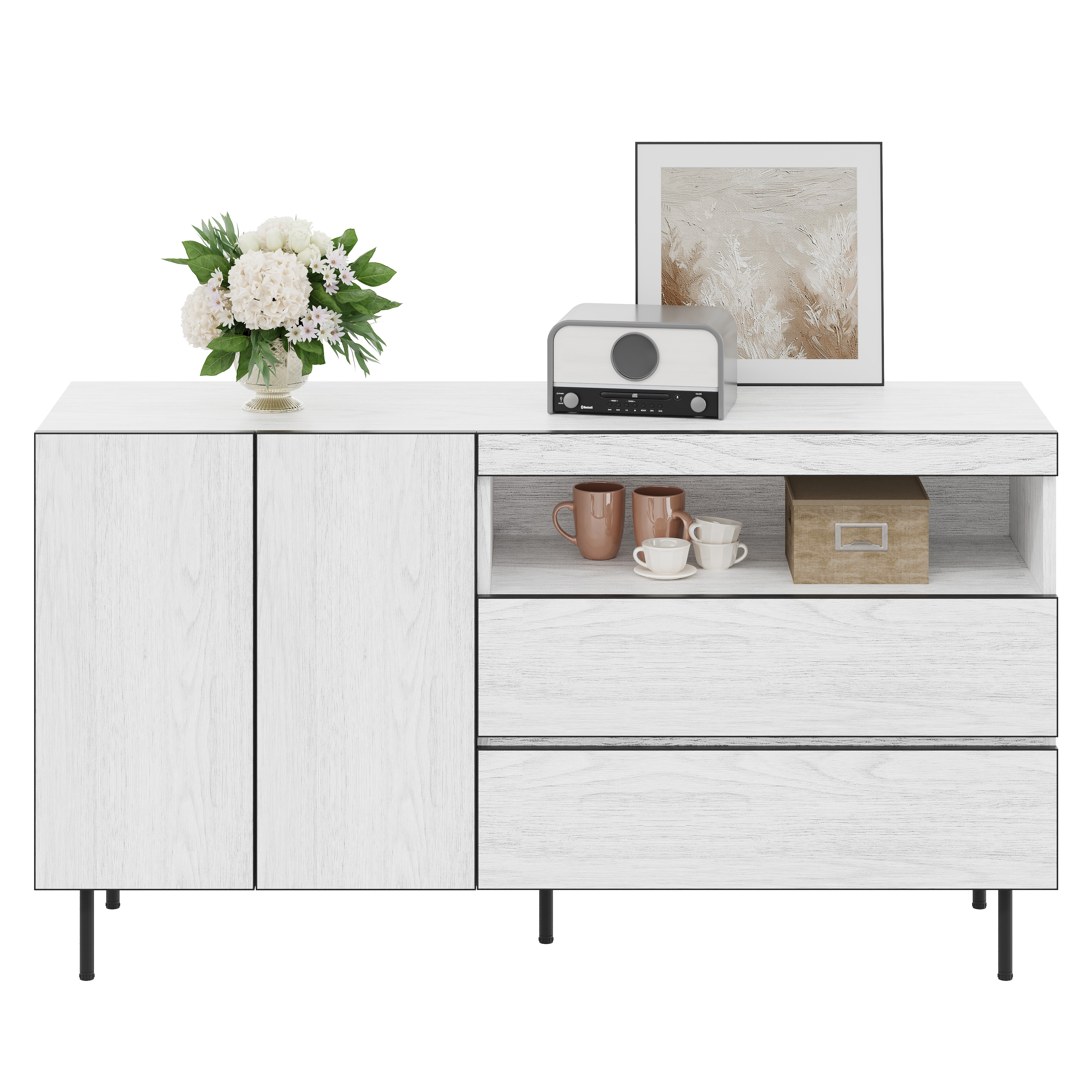 Buffet, avec tiroirs, 140 x 42 x 77 cm, panneaux de particules, blanc - vue 1