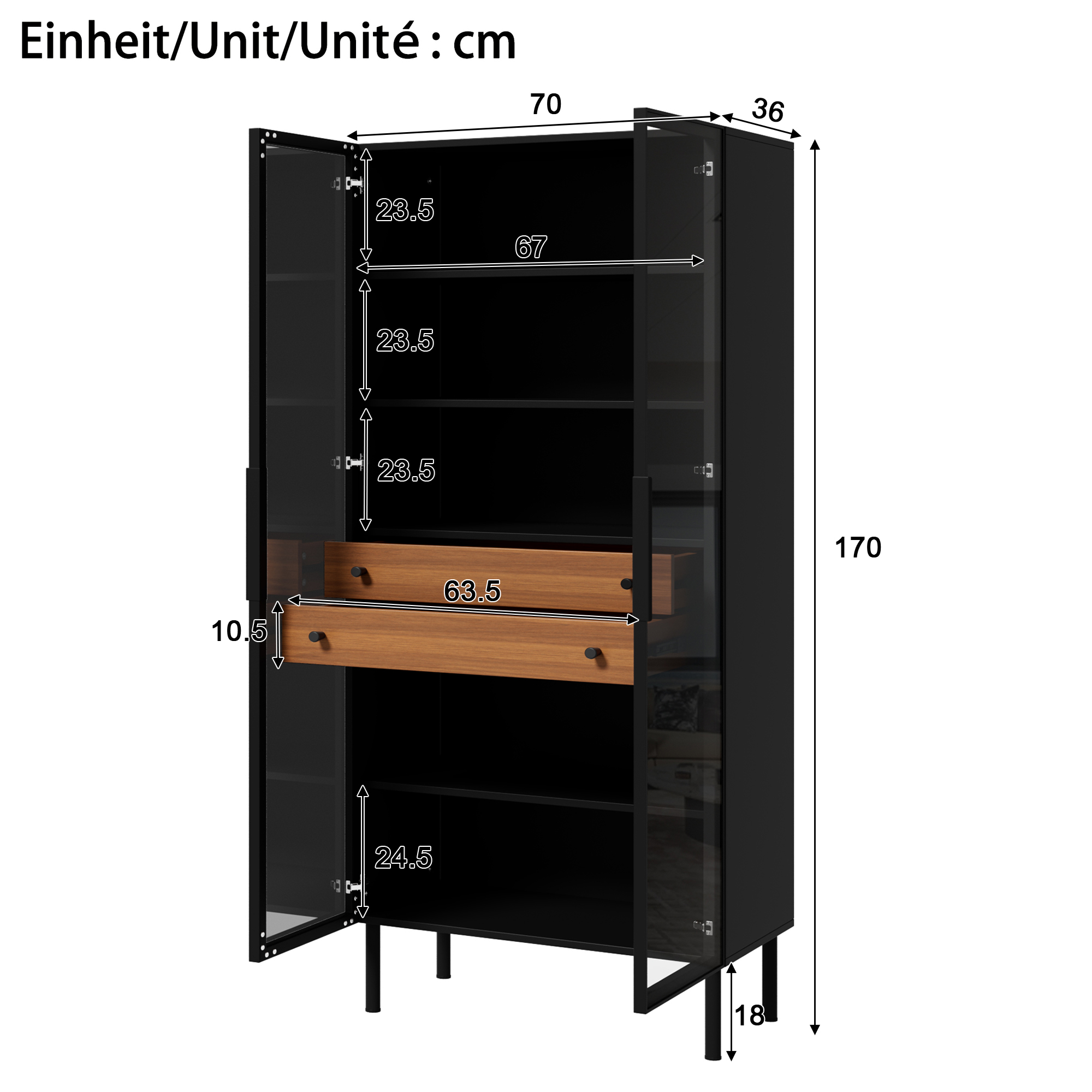 Dimensions du vitrine
