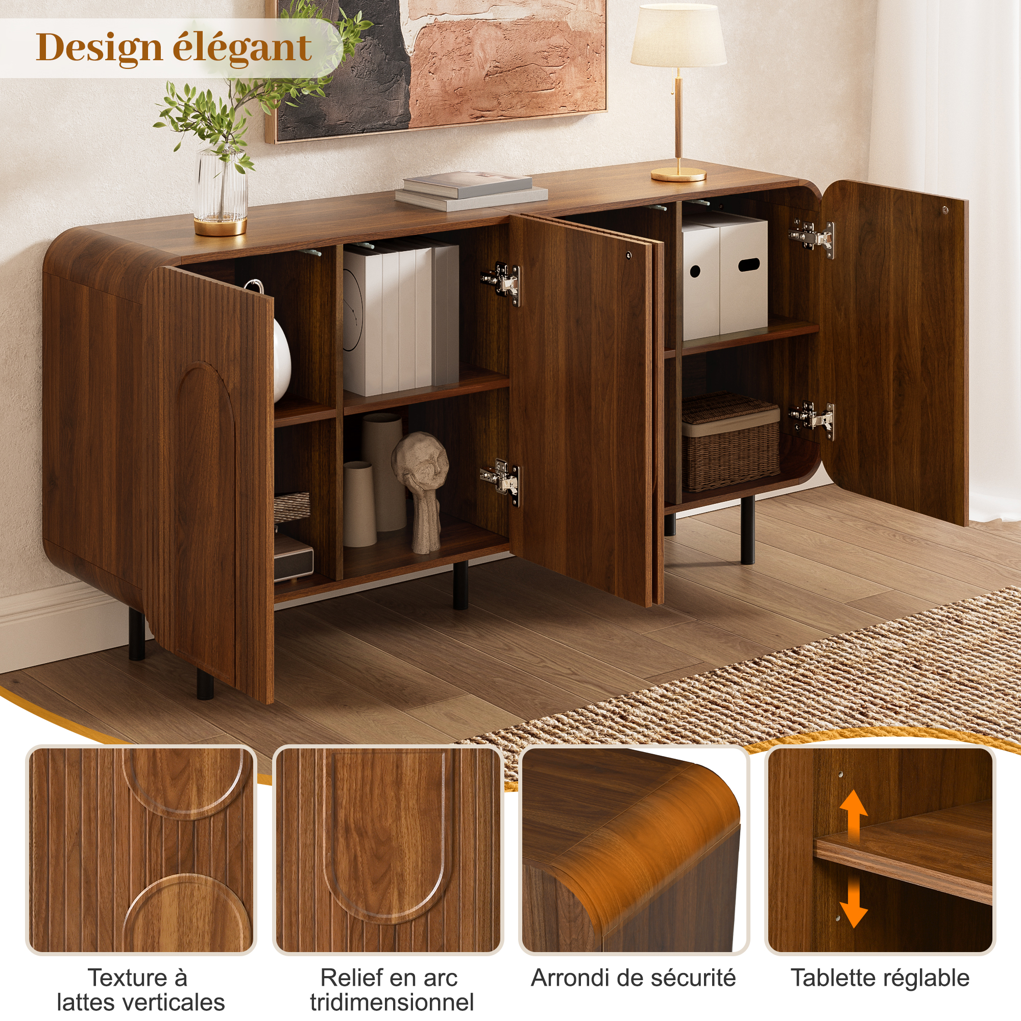 Vue principale du buffet Mid-Century finition noyer