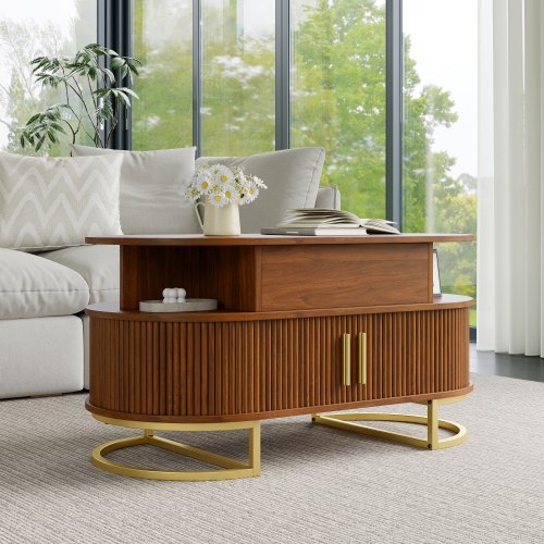 Table basse ovale avec plateau relevable