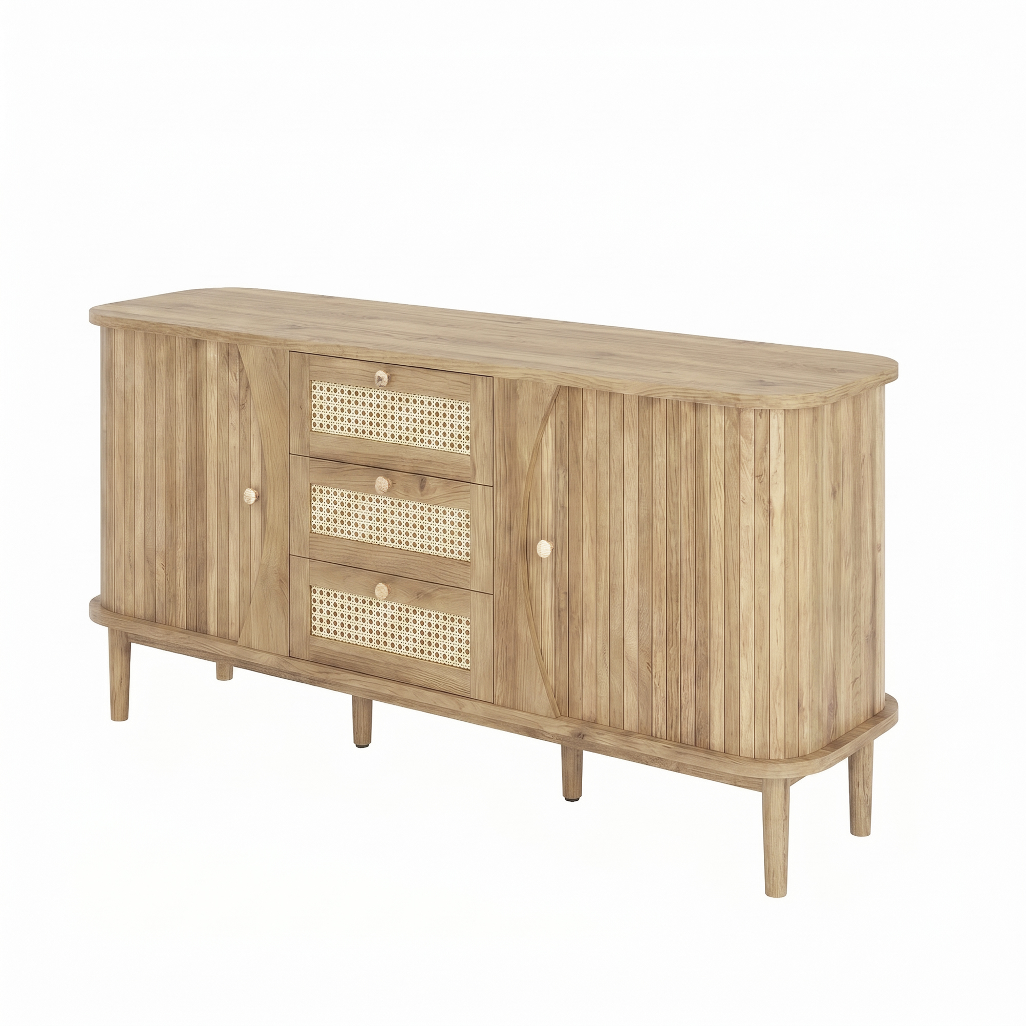 Buffet bas 140,5 cm, meuble de rangement avec étagères réglables, panneaux de particules, Effet bois naturel