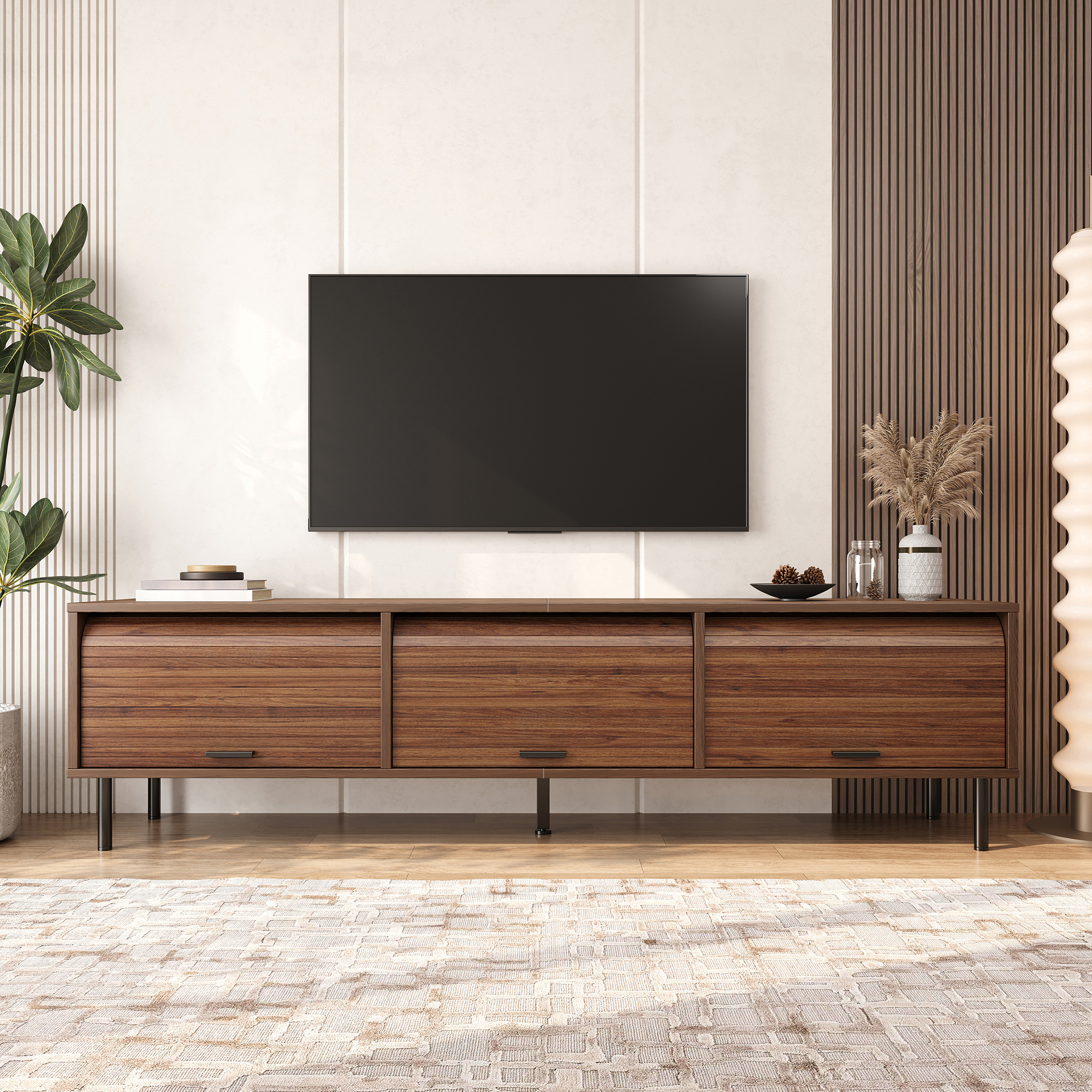 Meuble TV, 180 x 40 x 55 cm, panneaux de particules et métal, noir - vue 5