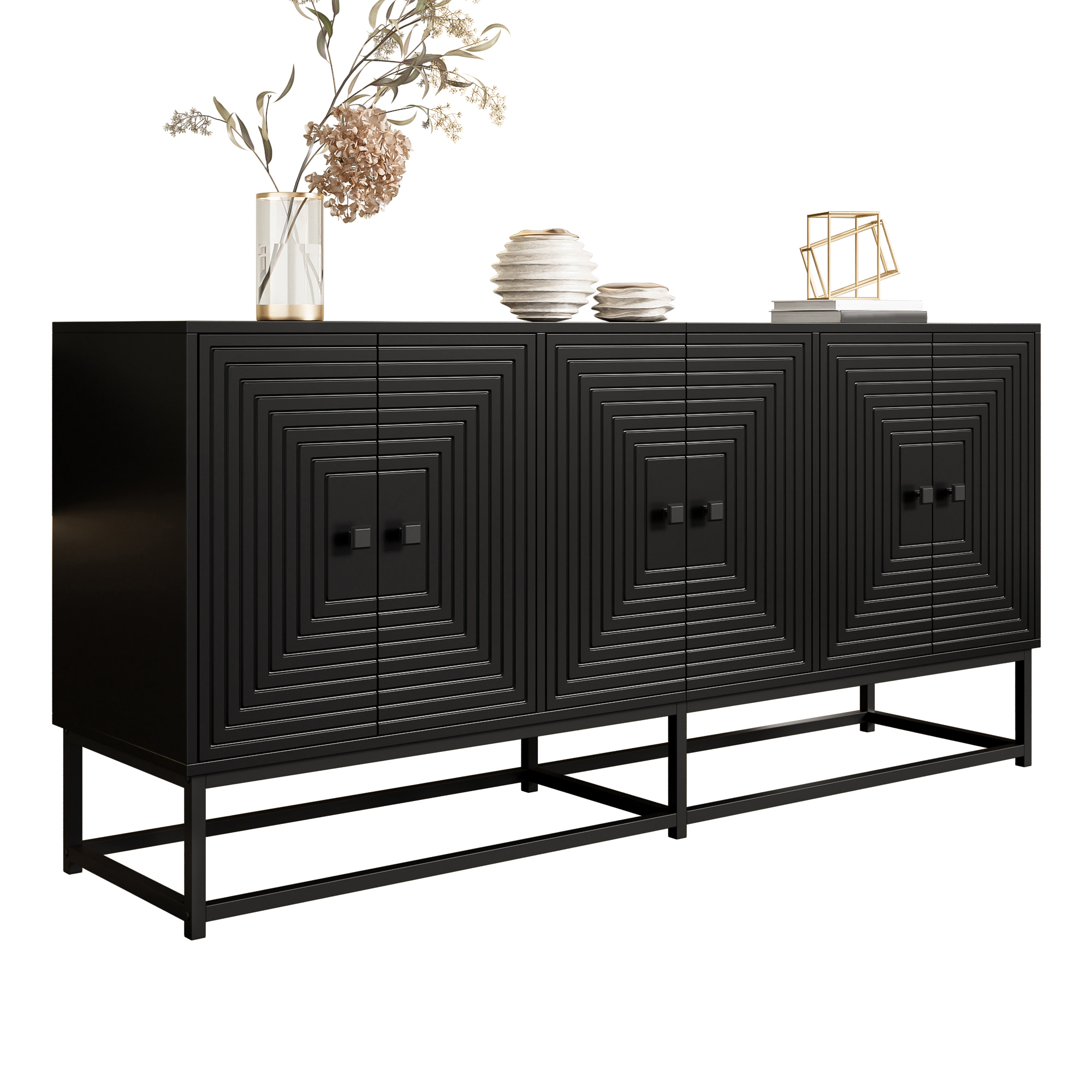 Buffet, rangement intégré, 160 x 38 x 75,5 cm, panneaux de particules, noir - vue 1