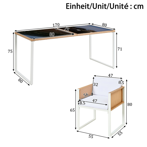 Schéma dimensions ensemble repas