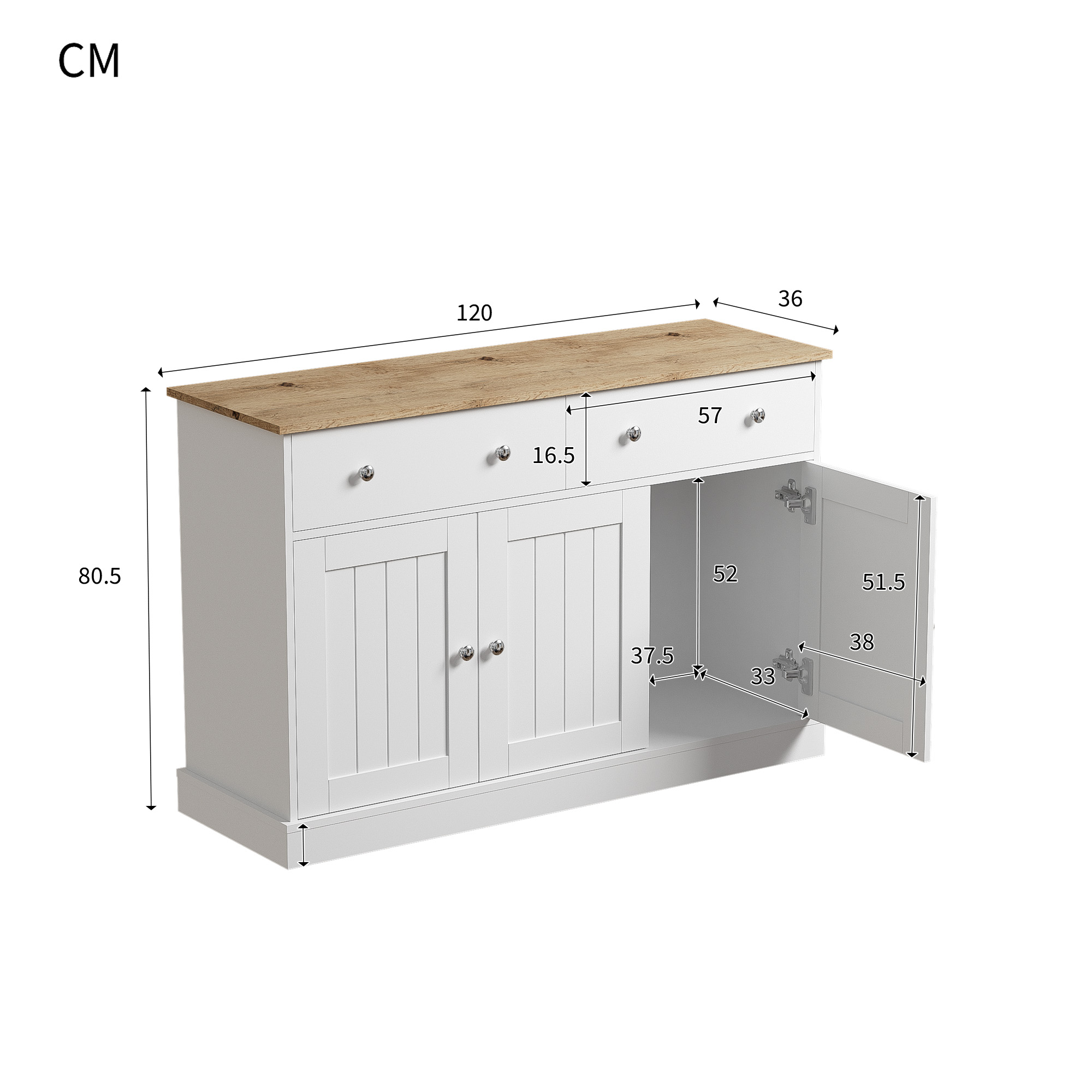 sideboard buffet élégant association couleur bois et blanc, adapté à plusieurs styles d’aménagement