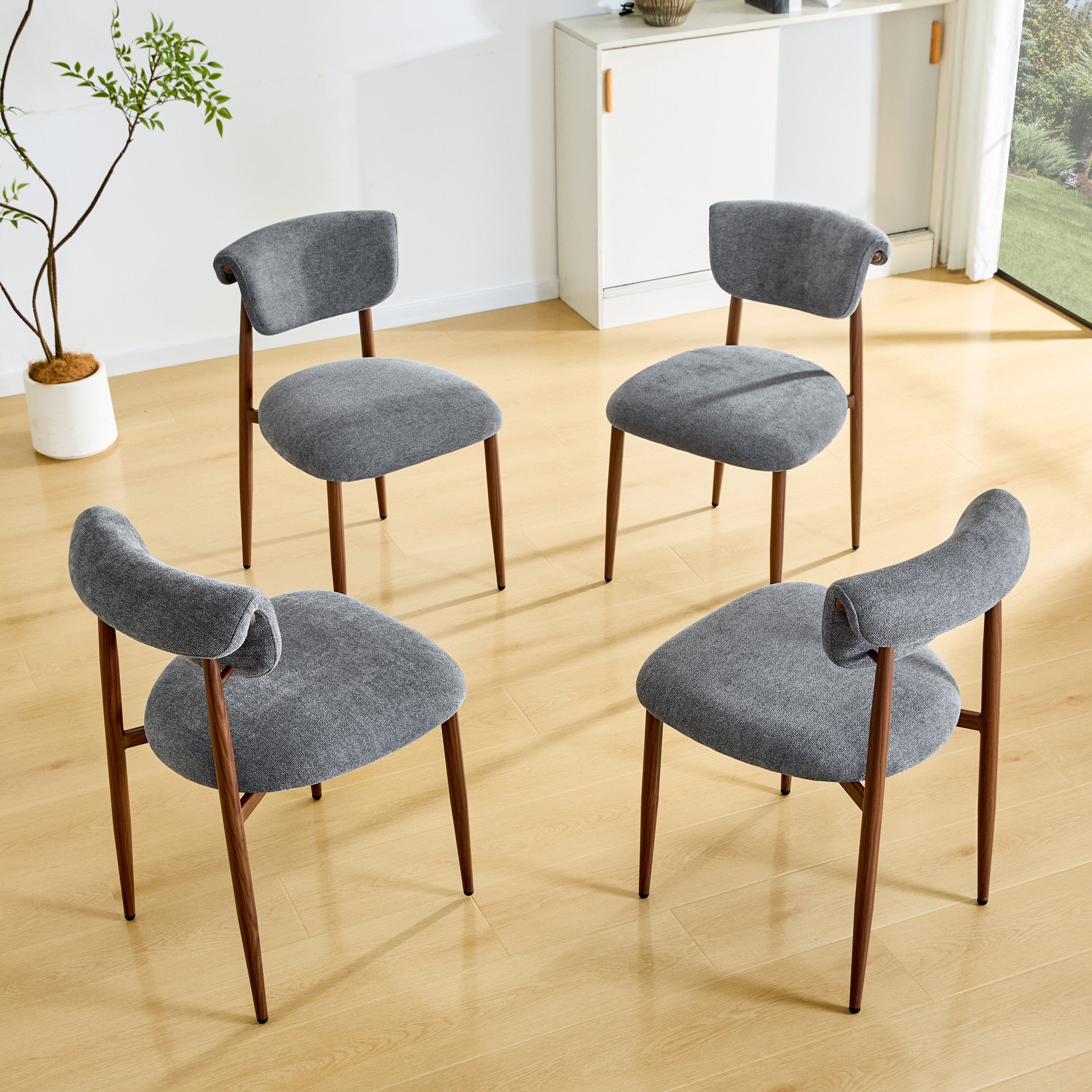 Chaise de salle à manger, lot de 4, assise rembourrée, 48 x 58,5 x 83 cm, tissu effet lin, gris - vue 5