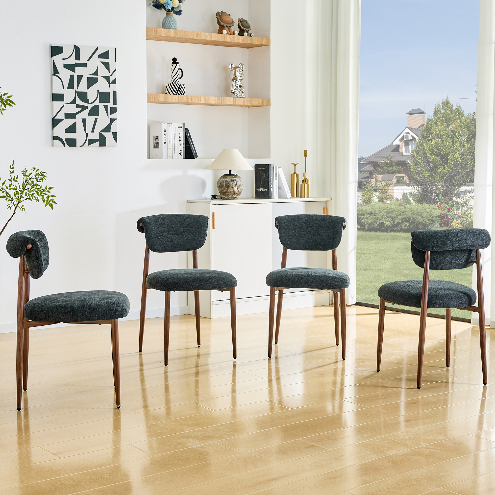 Chaise de salle à manger, lot de 4, assise rembourrée, 48 x 58,5 x 83 cm, tissu effet lin, noir - vue 5