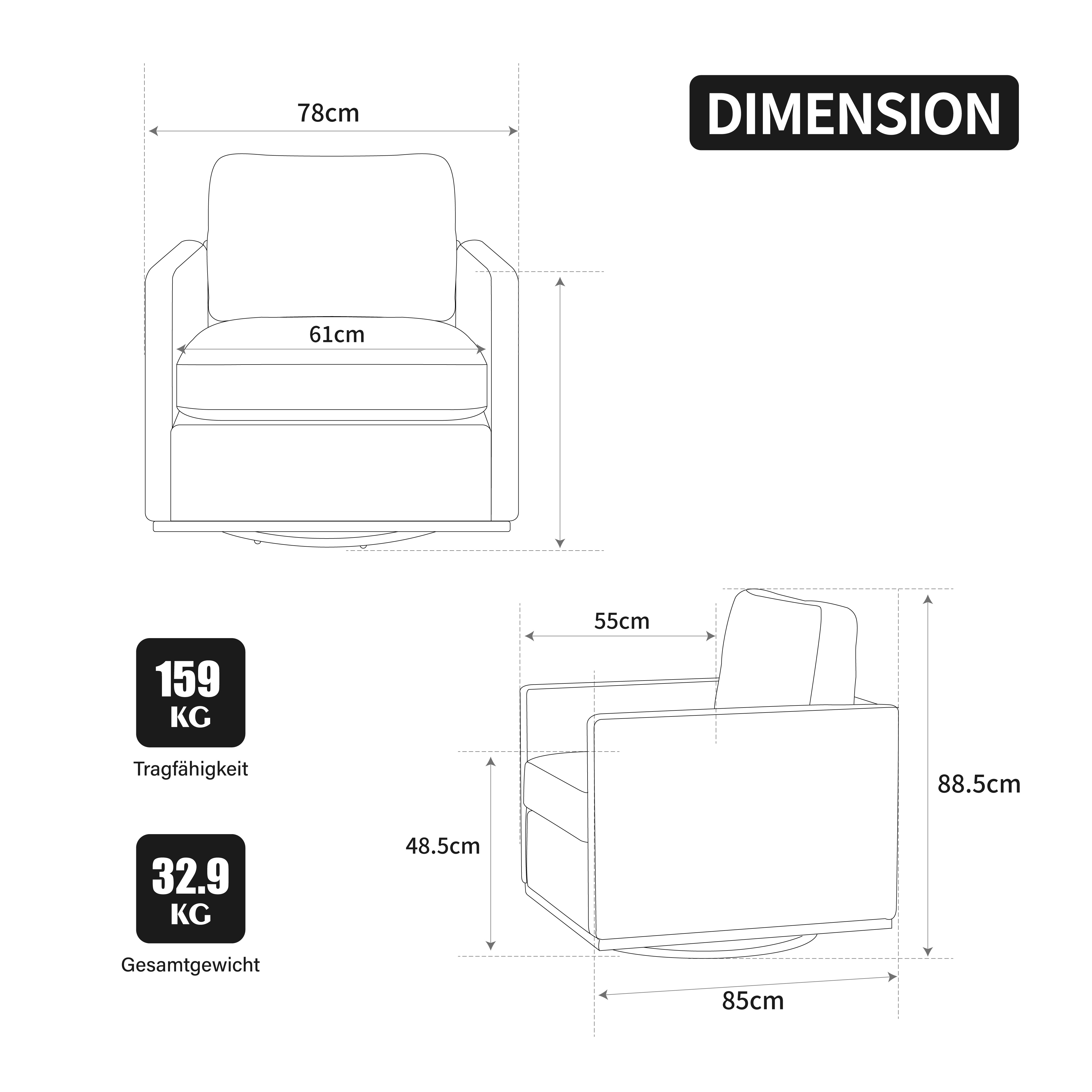 Dimensions du fauteuil d'appoint
