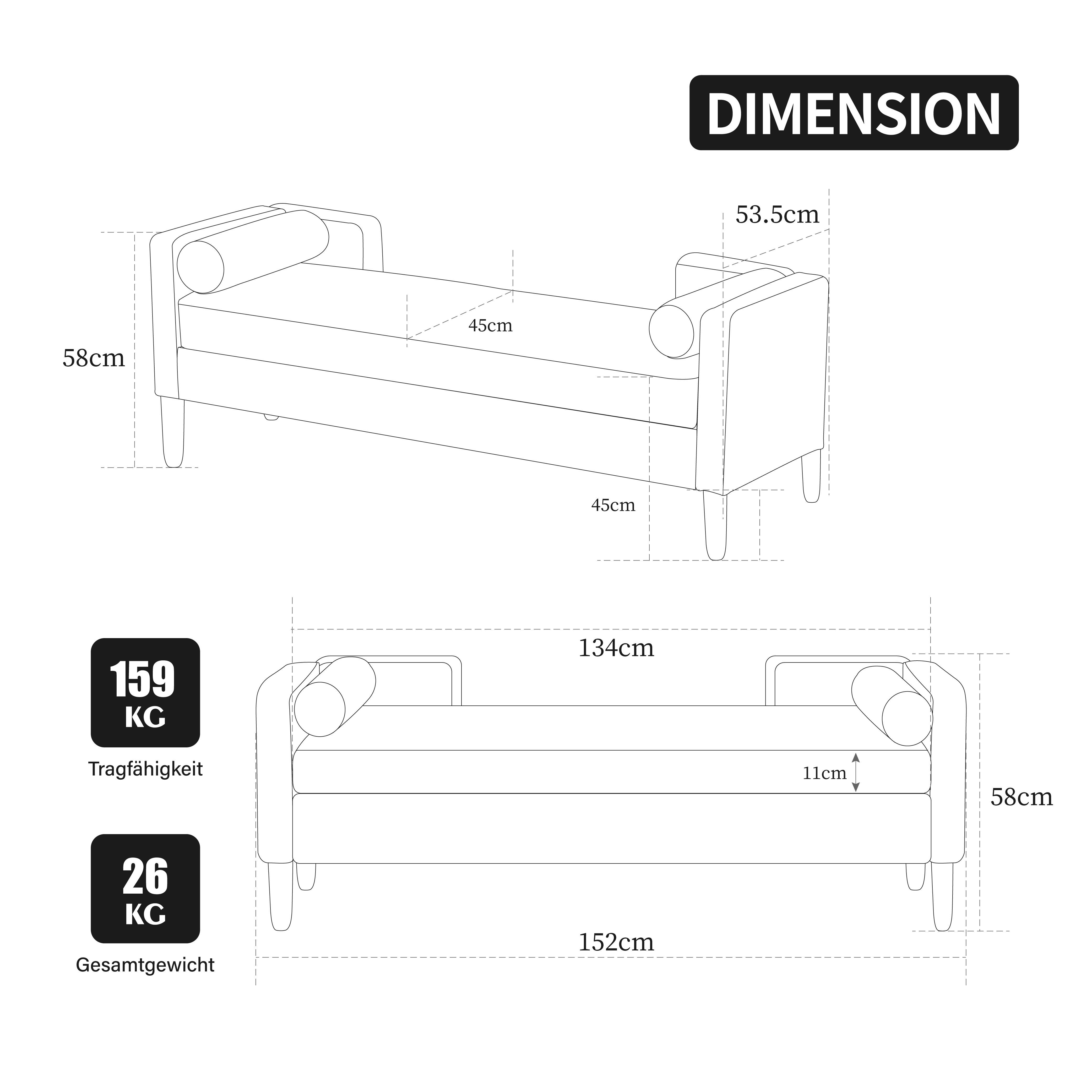 Dimensions du banc avec rangement