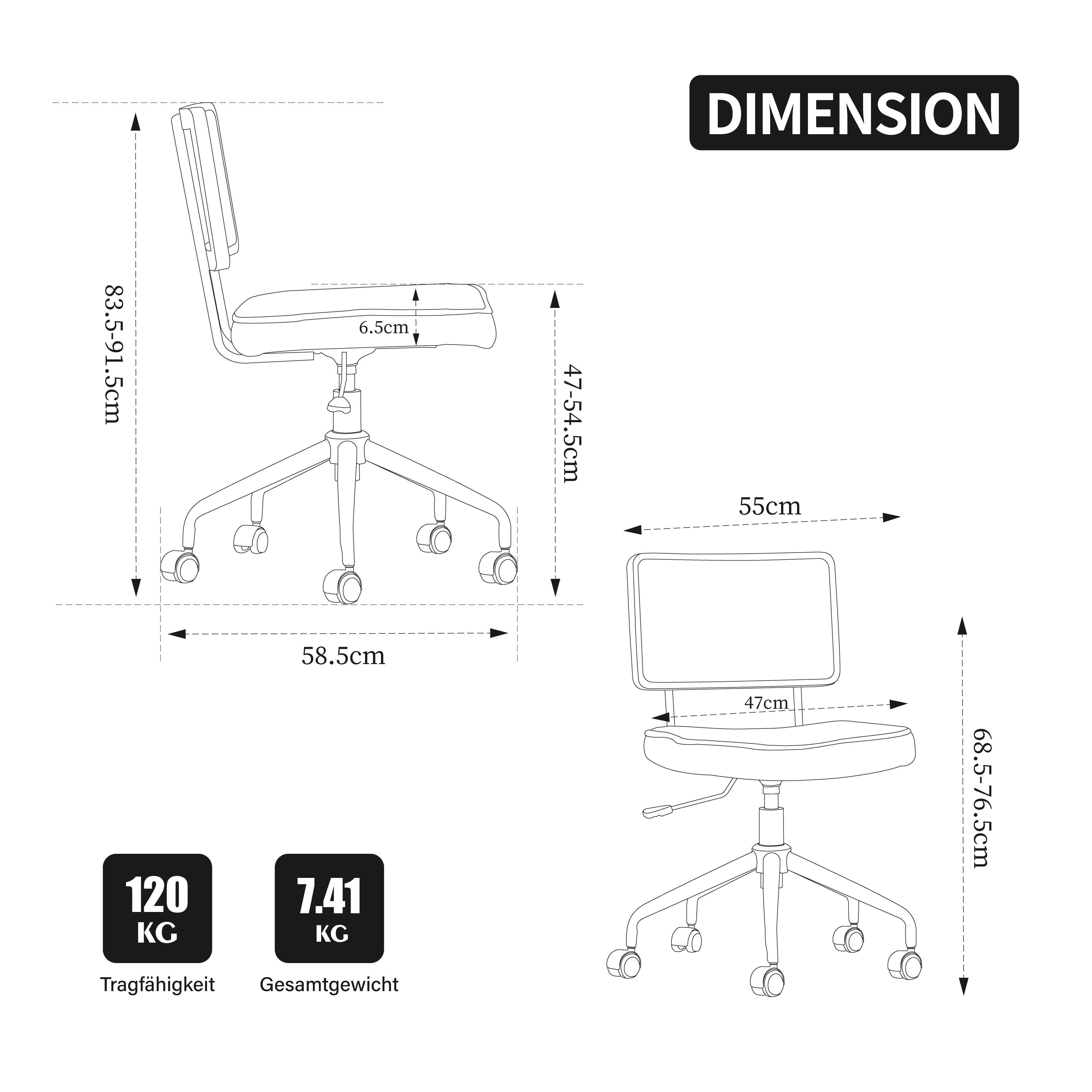 Dimensions du fauteuil de bureau