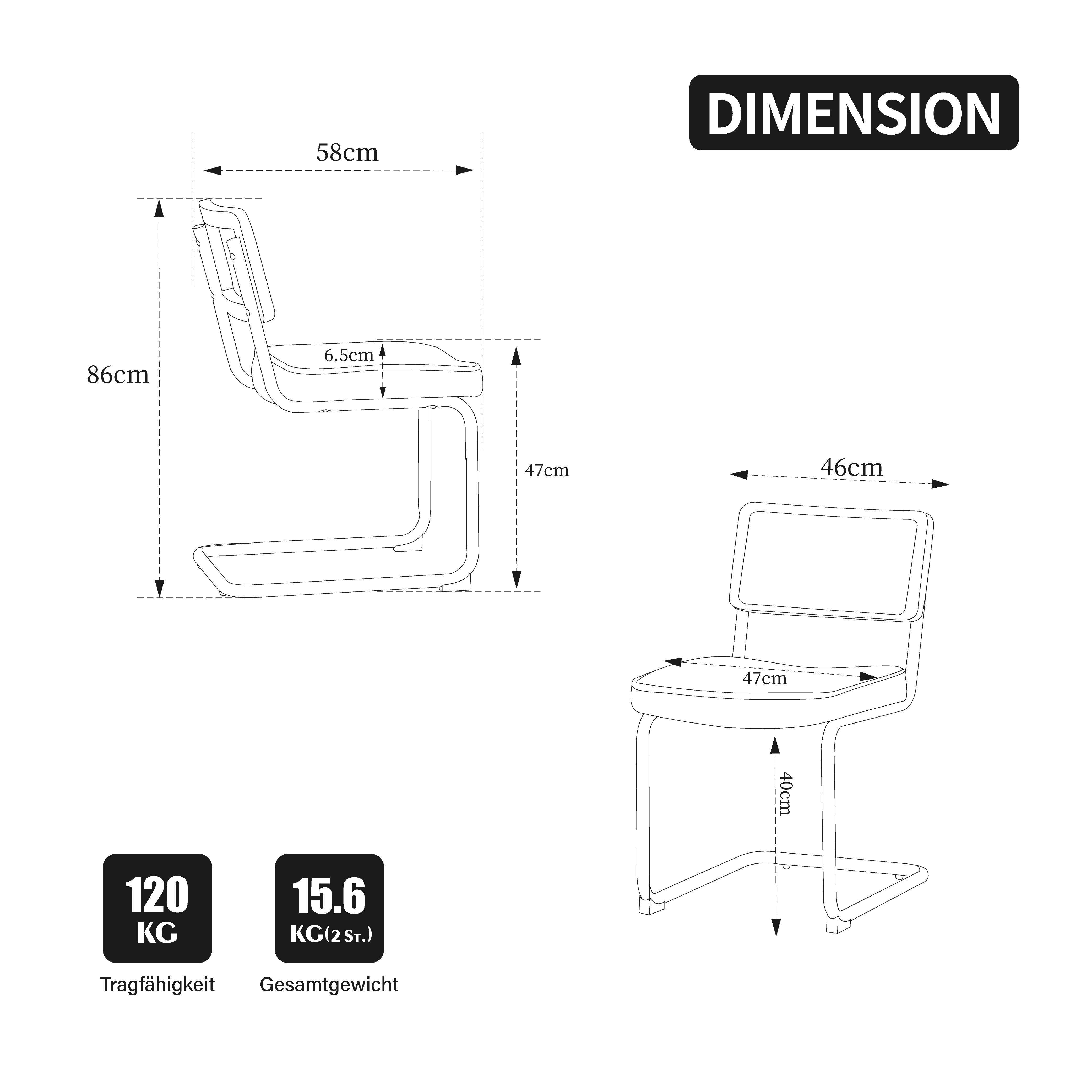 Dimensions du chaise de salle à manger