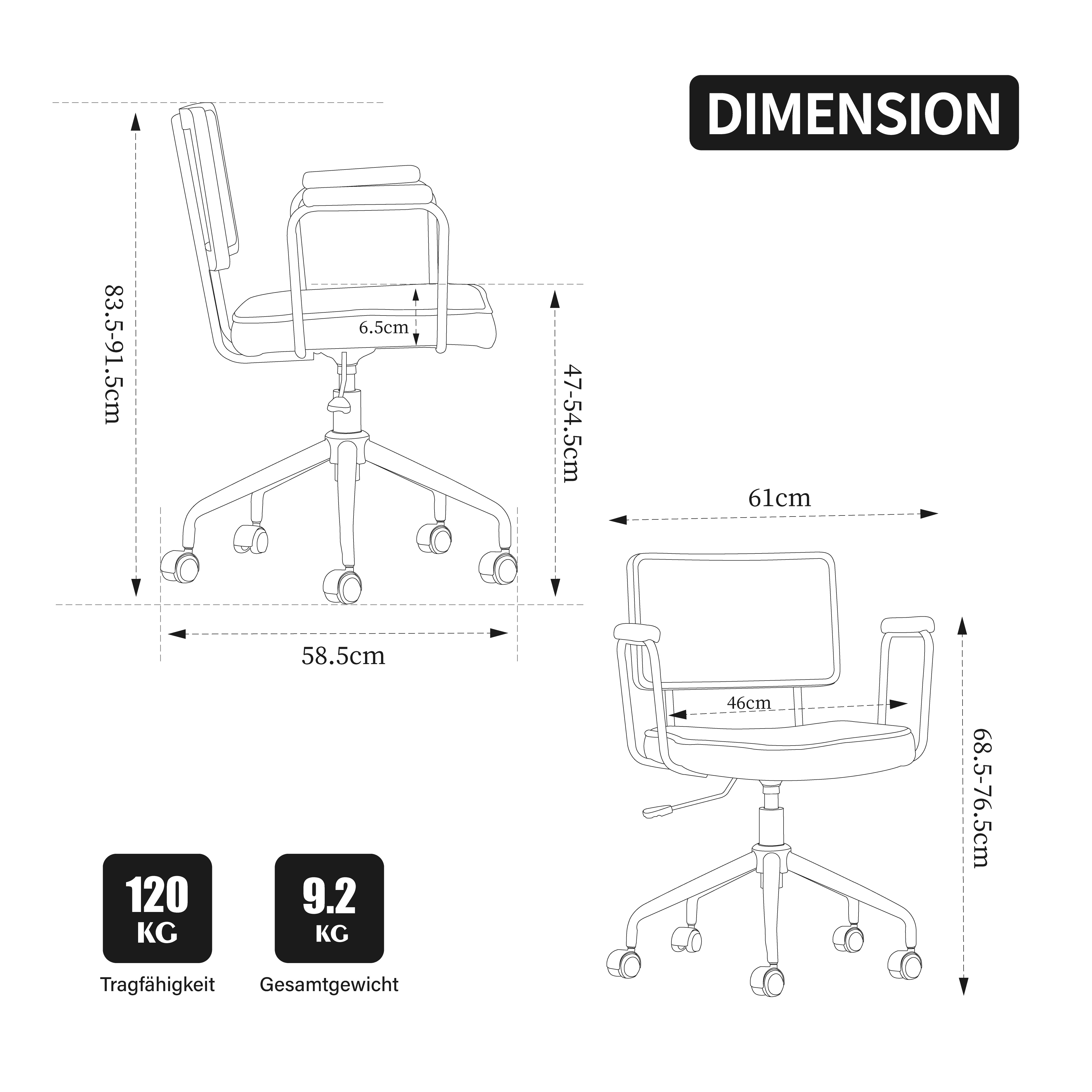 Dimensions du fauteuil de bureau