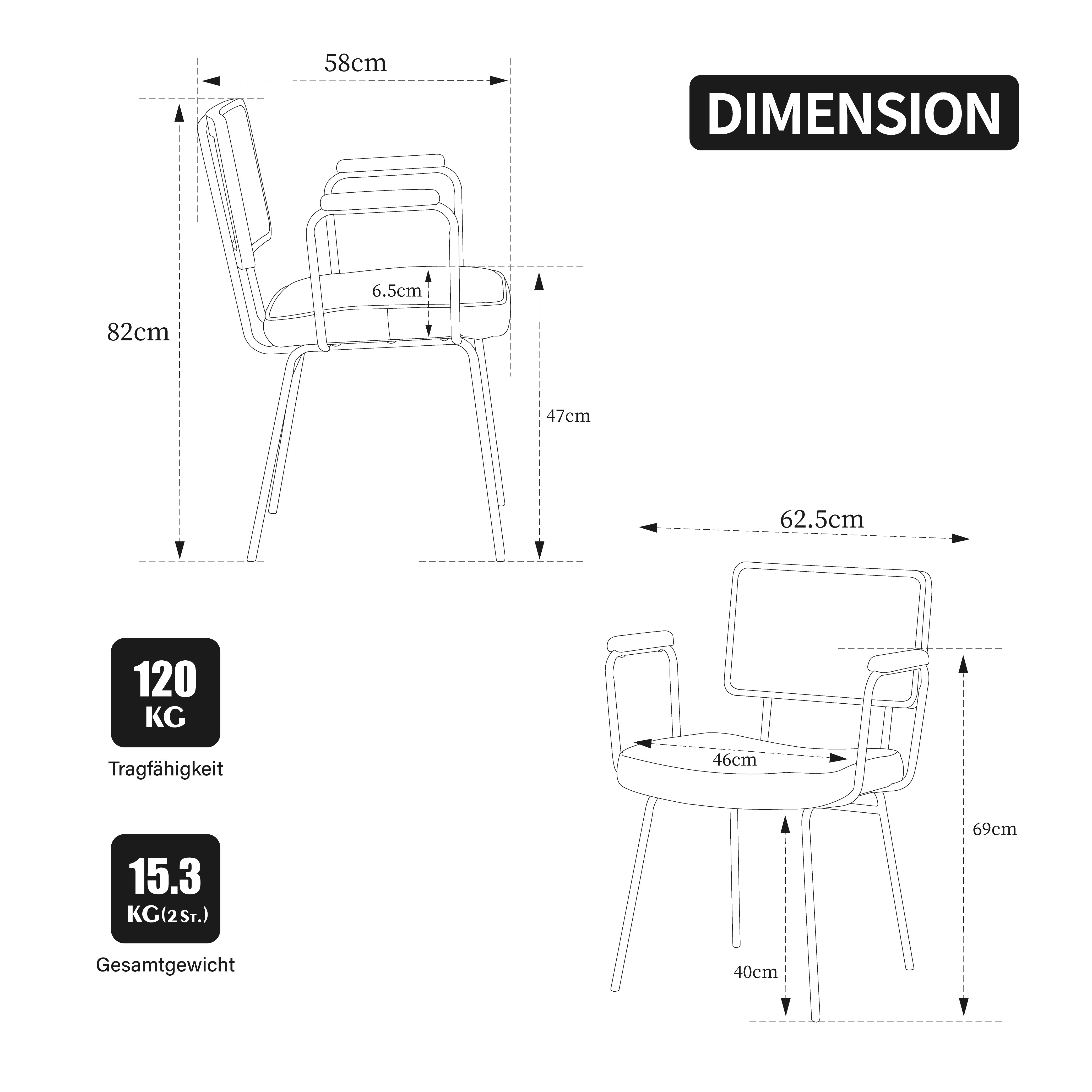 Dimensions du chaise de salle à manger