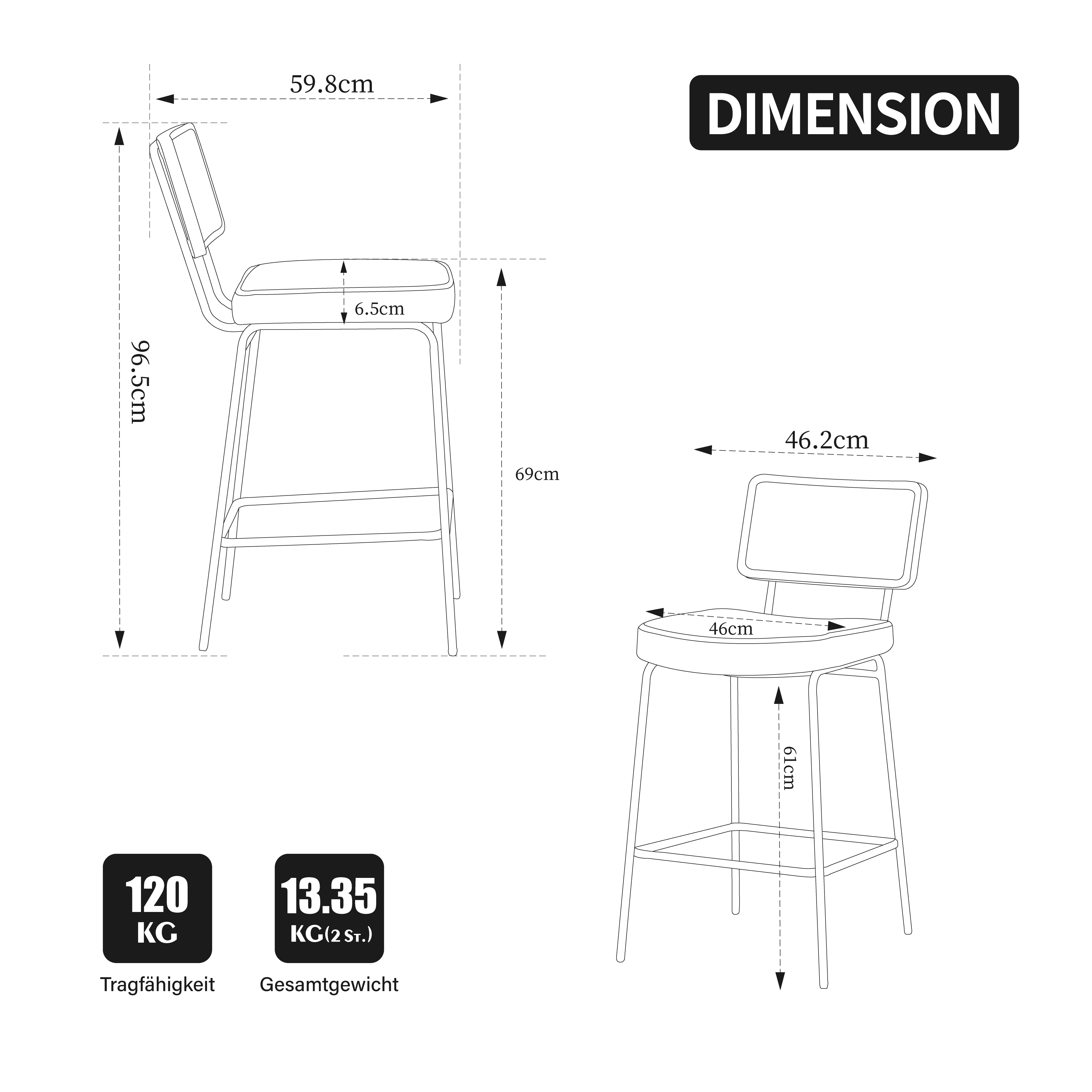 Dimensions du tabouret de bar