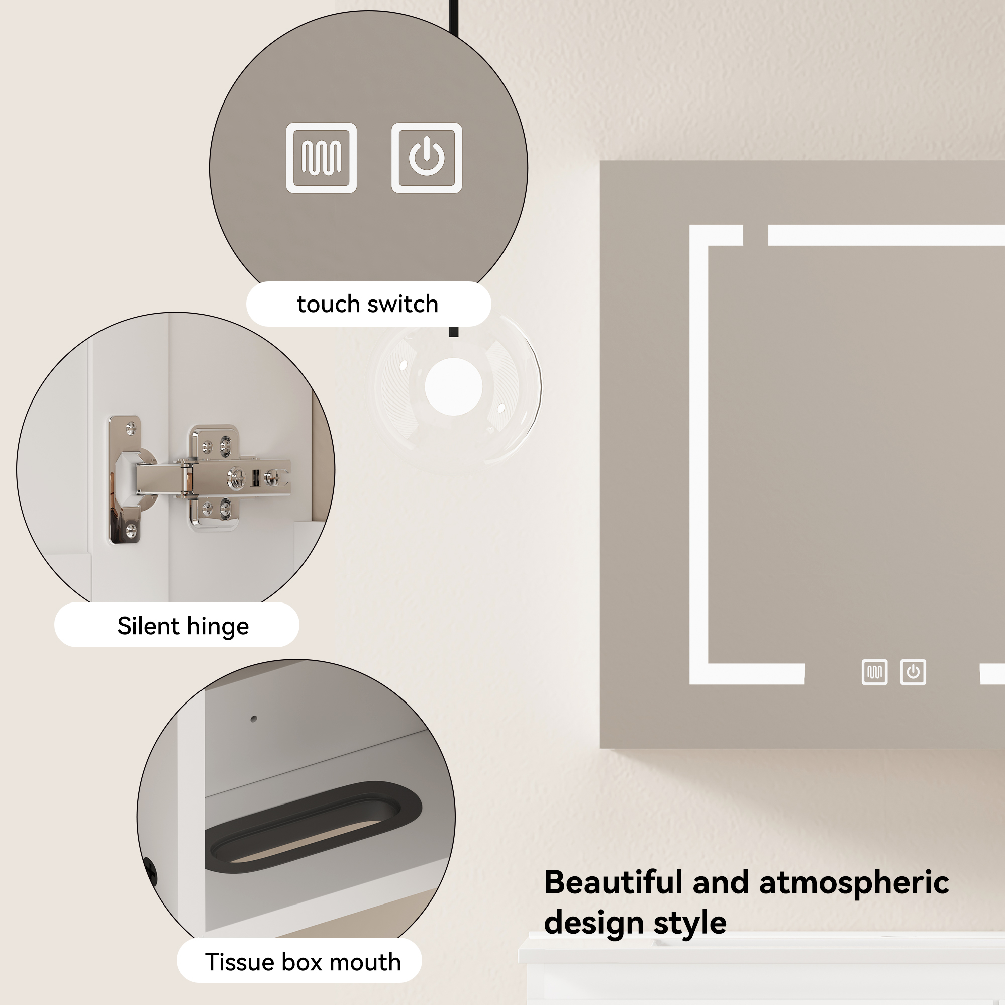 Armoire de toilette avec miroir, rangement intégré, éclairage led, 60 x 14 x 60 cm, verre et MDF, blanc - vue 5