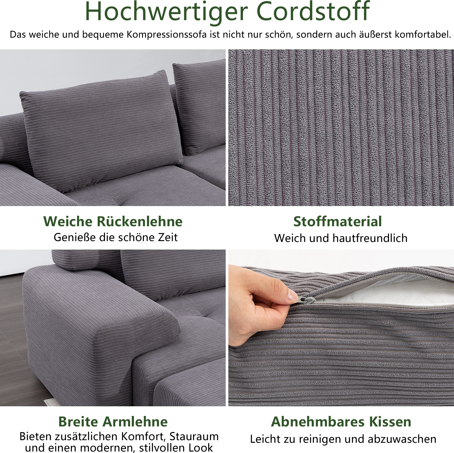 Canapé convertible, tissu, gris - vue 2