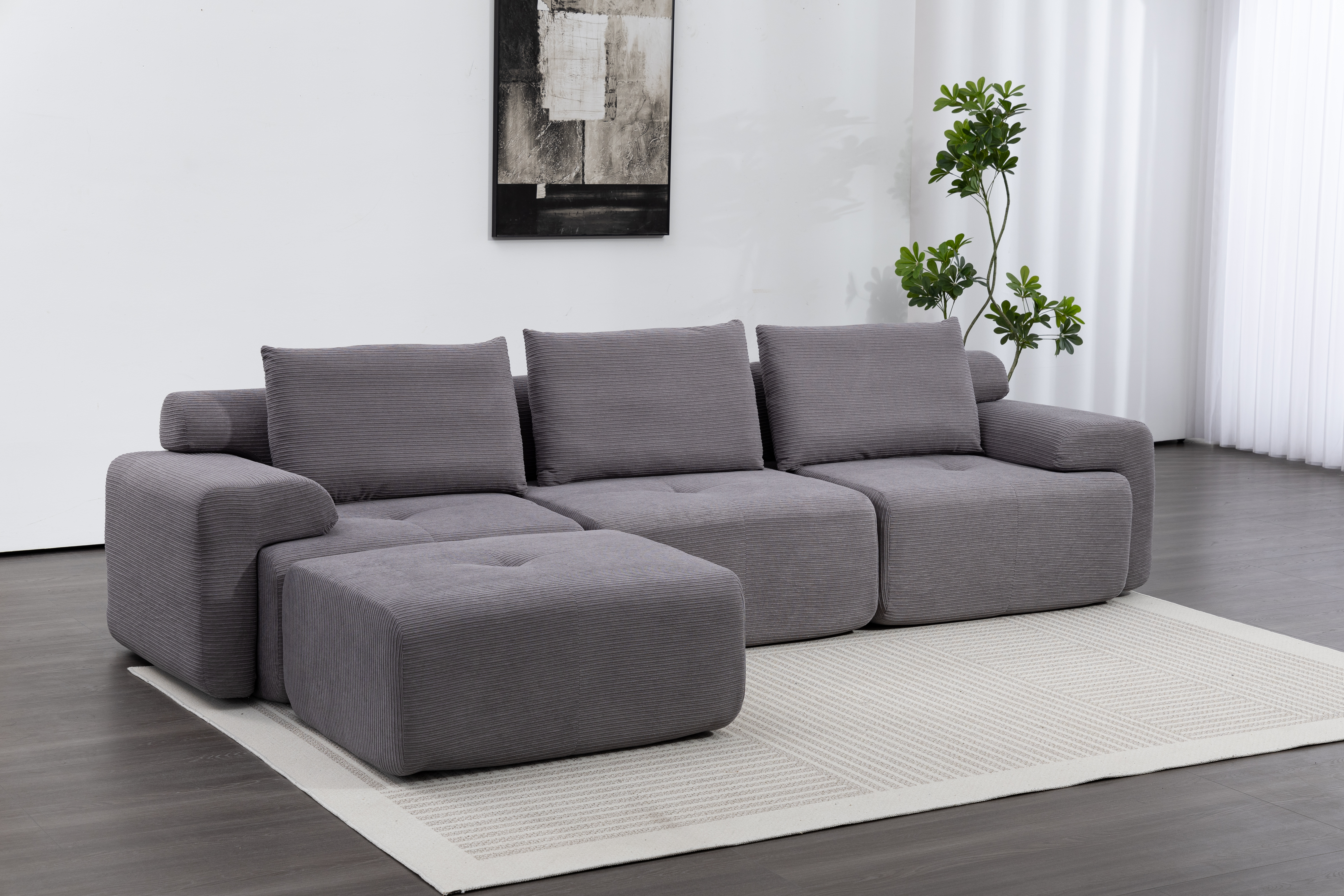Canapé convertible, tissu, gris - vue 6
