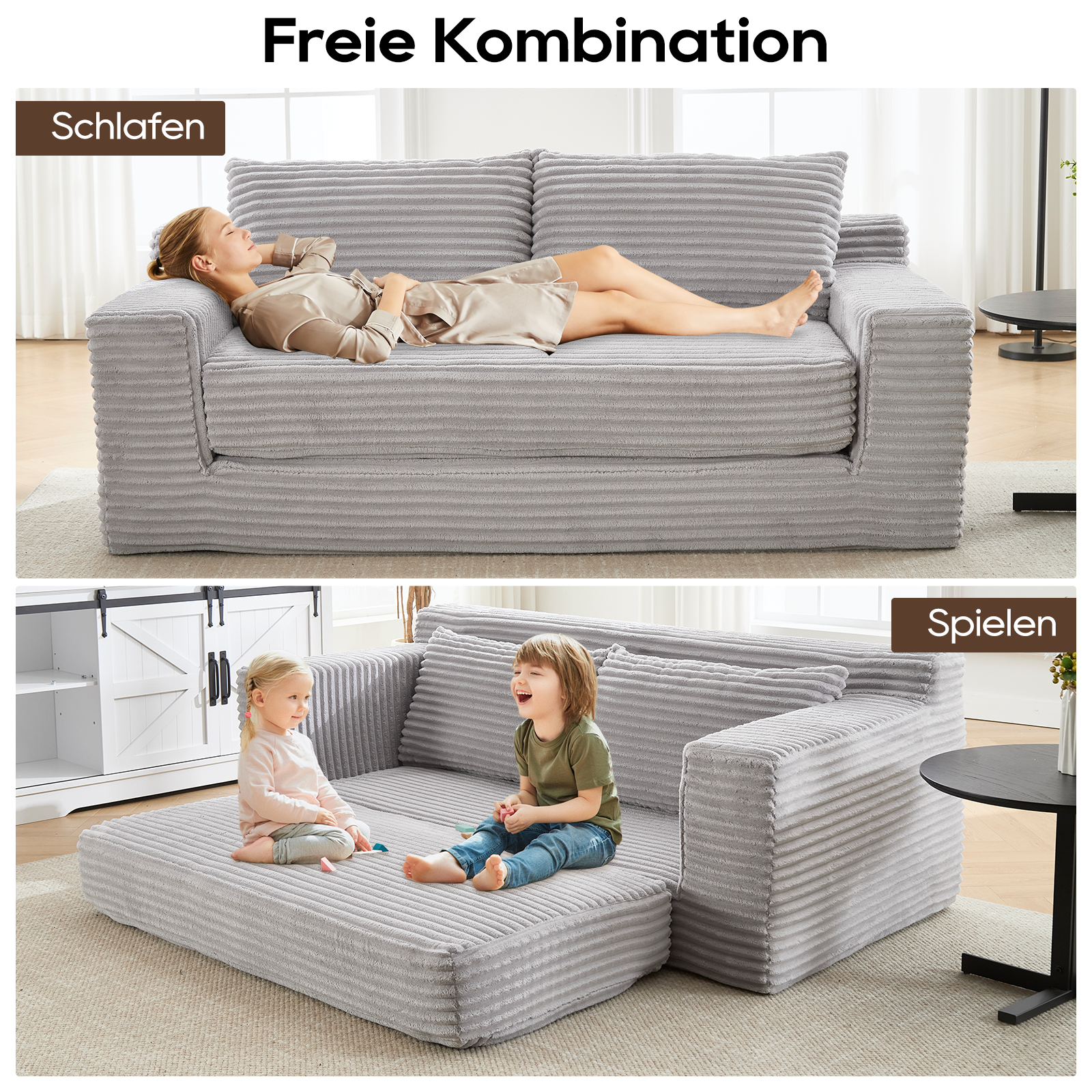 Canapé convertible, tissu, gris - vue 2