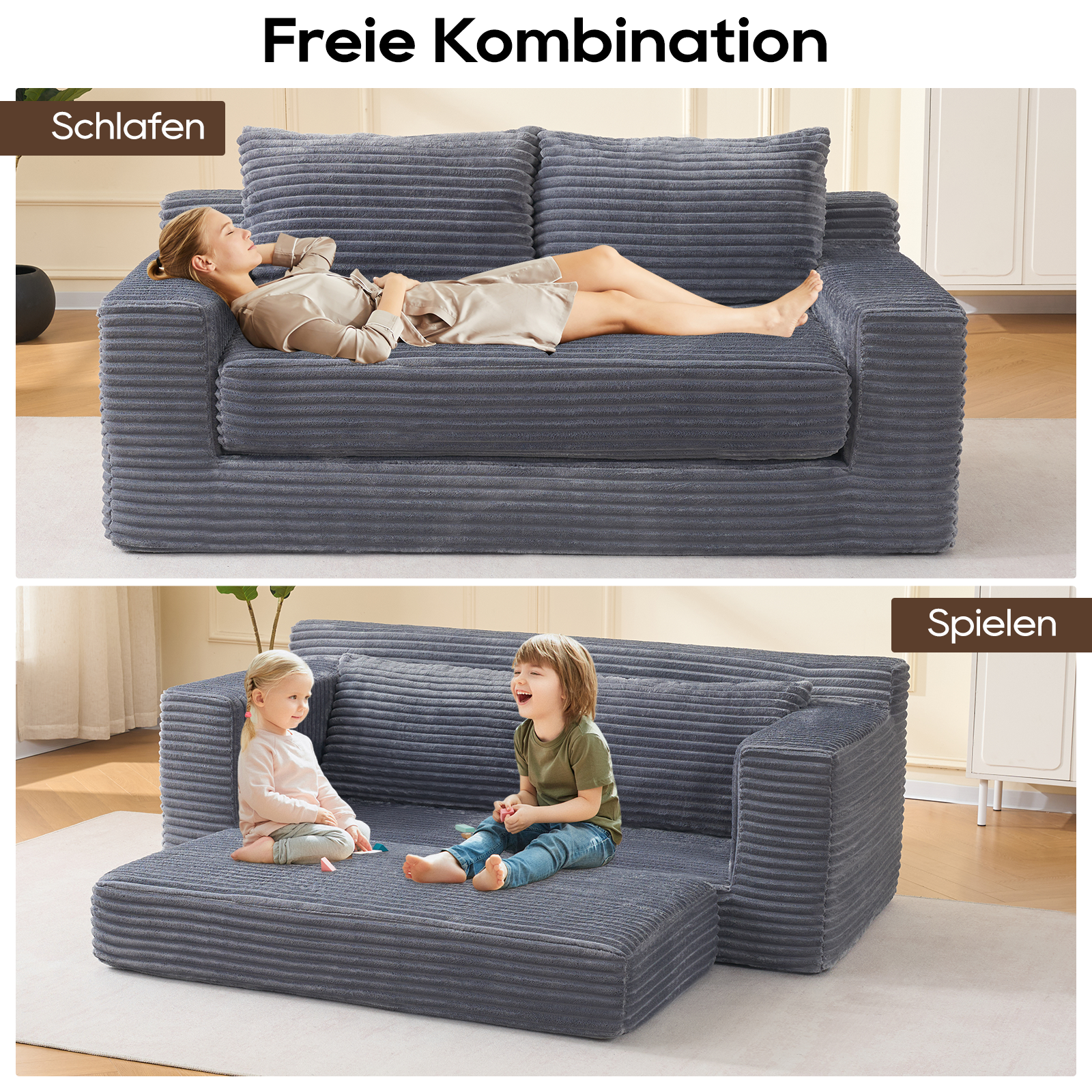 Canapé convertible, tissu, gris - vue 3