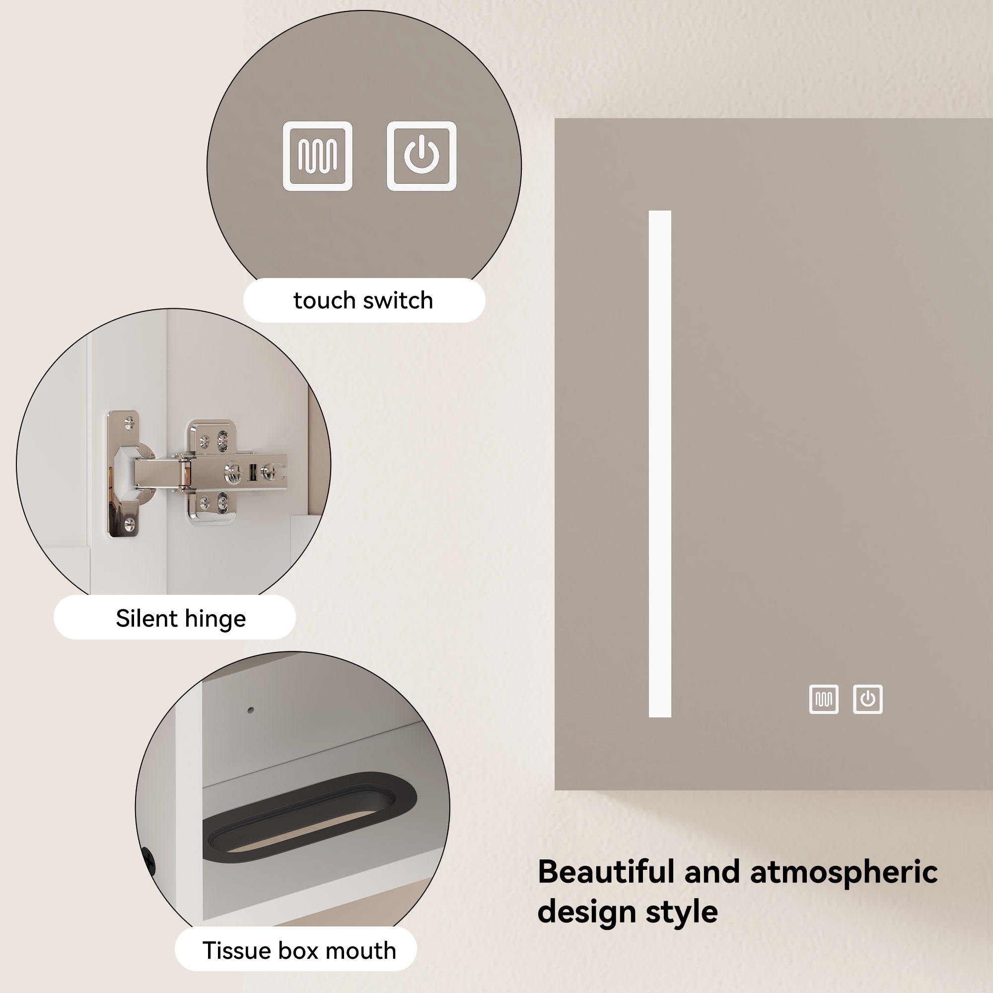 Armoire de toilette avec miroir, rangement intégré, éclairage led, 80 x 14 x 60 cm, verre et MDF, blanc - vue 5