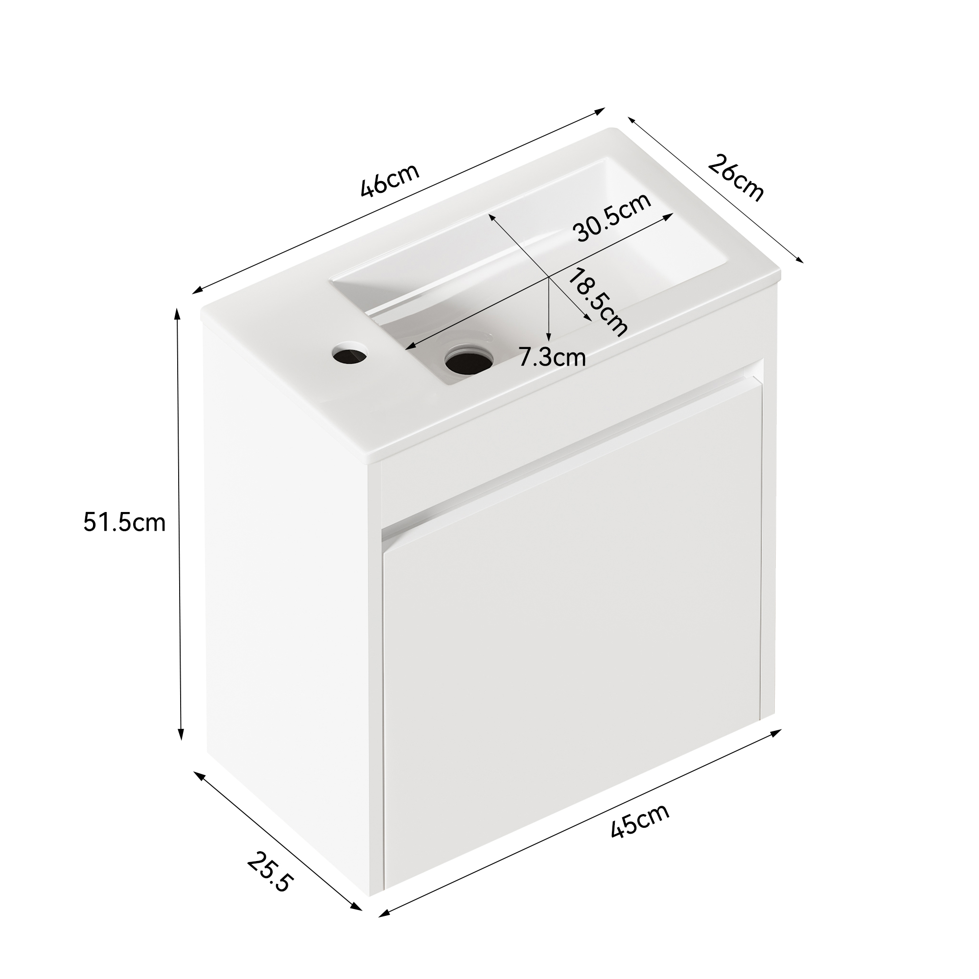 Vue complémentaire du meuble sous-vasque compact avec vasque