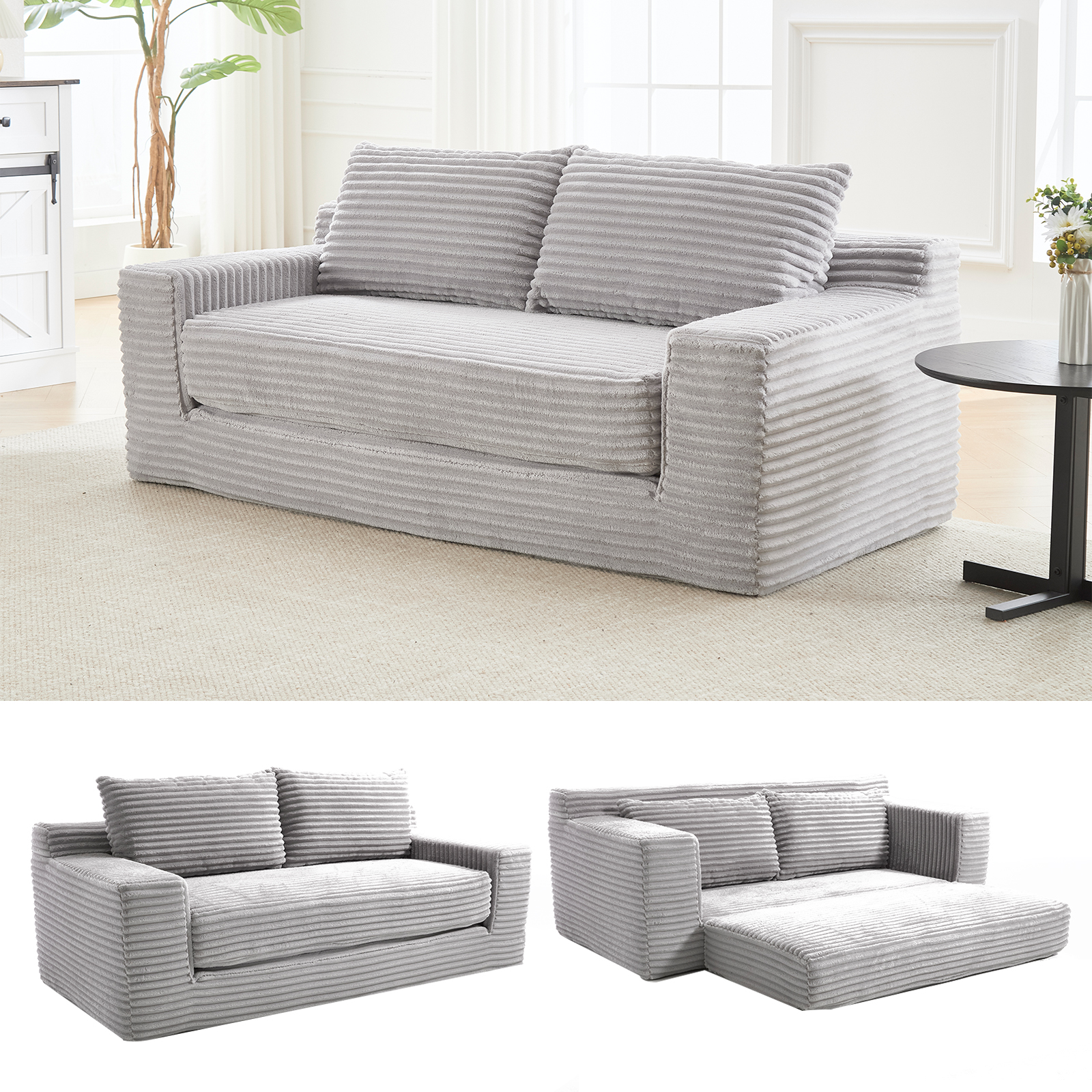 Canapé convertible, tissu, gris - vue 1