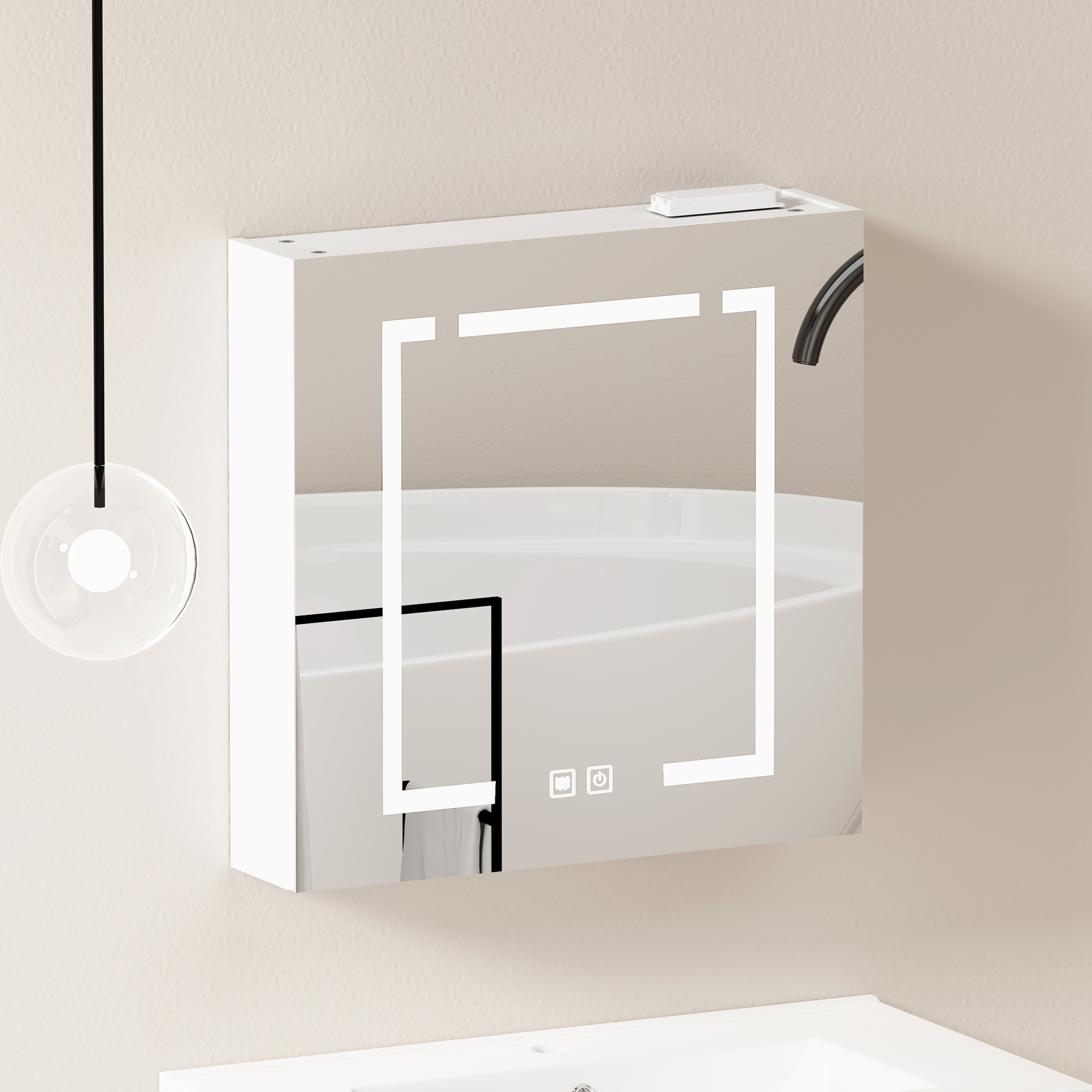 Armoire de toilette avec miroir, rangement intégré, éclairage led, 60 x 14 x 60 cm, verre et MDF, blanc - vue 2