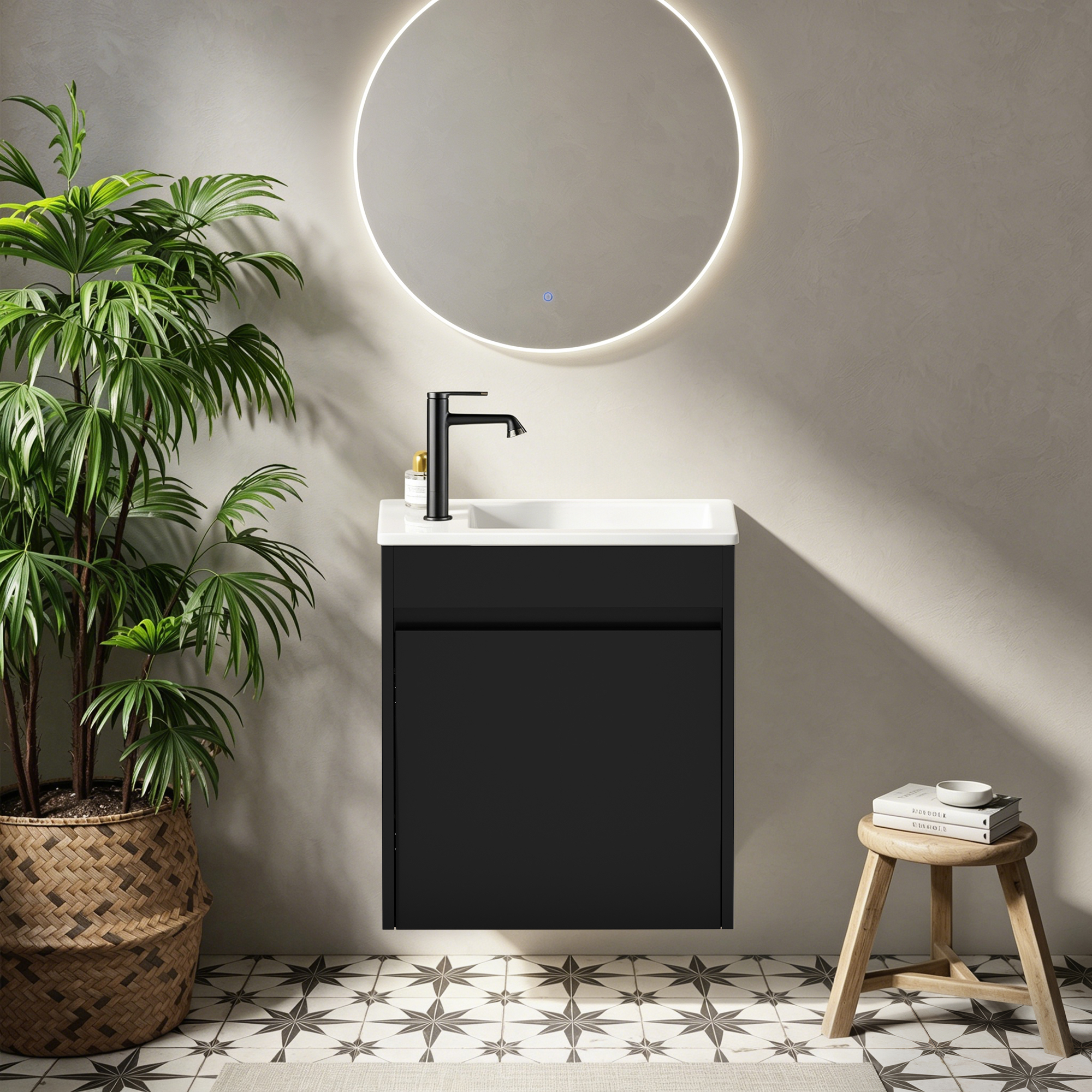 Meuble de salle de bains, rangement intégré, fermeture douce, MDF, noir - vue 1