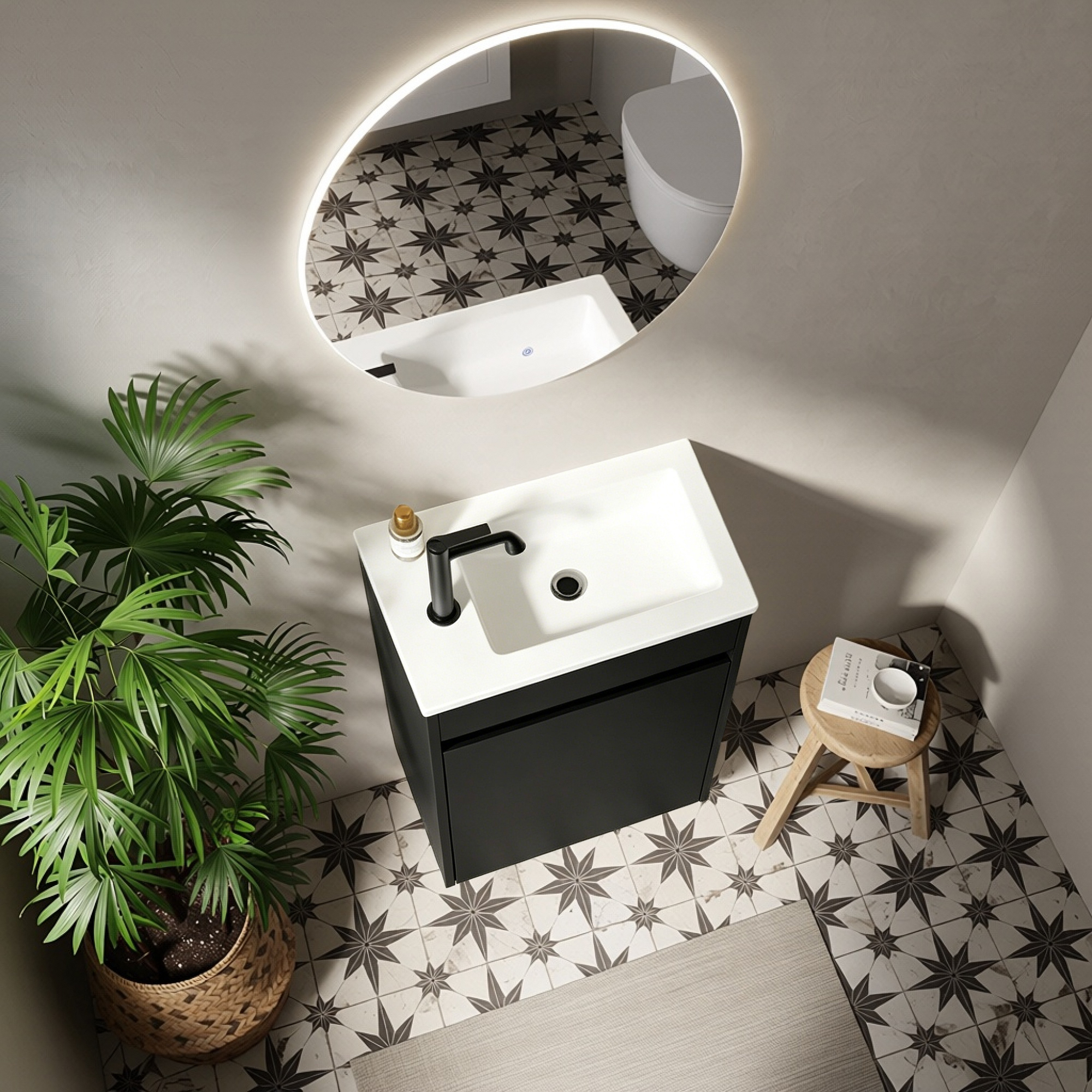 Meuble de salle de bains, rangement intégré, fermeture douce, MDF, noir - vue 3