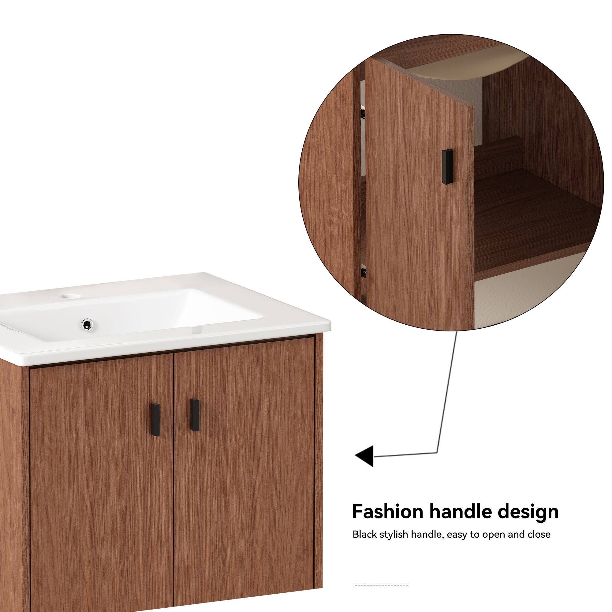 Meuble de salle de bains compact marron avec deux portes