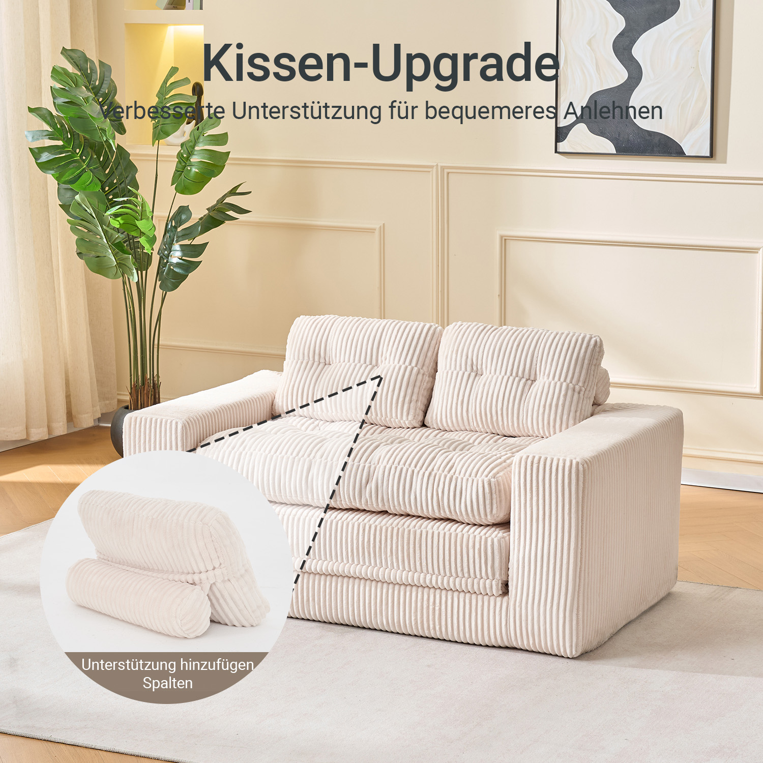 Canapé convertible, tissu, beige - vue 4