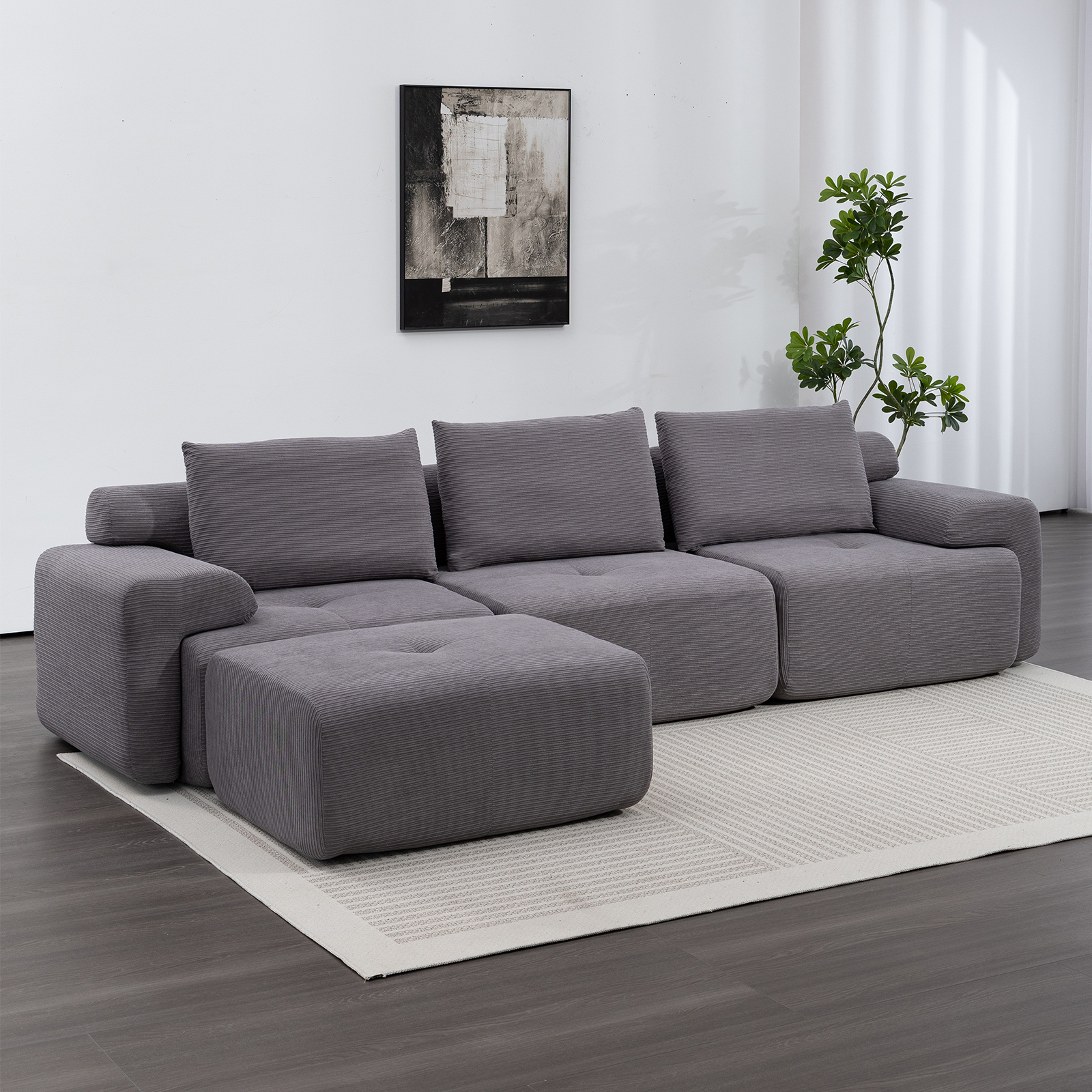 Canapé convertible, tissu, gris - vue 1