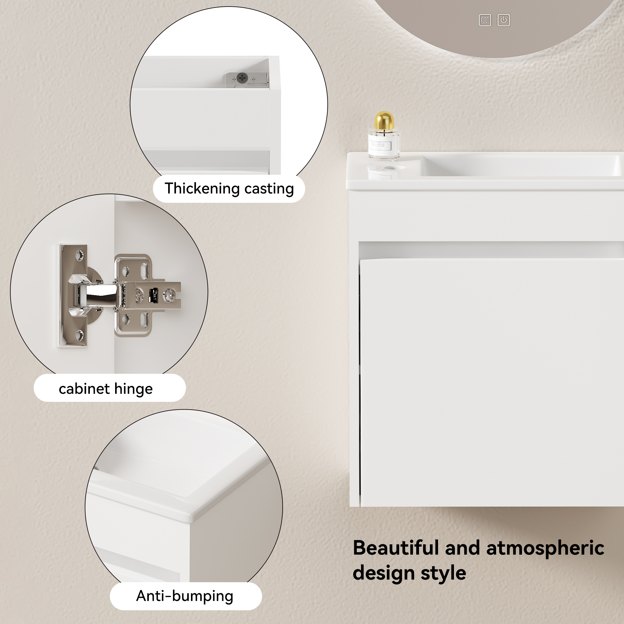 Meuble sous-vasque compact blanc avec vasque en céramique