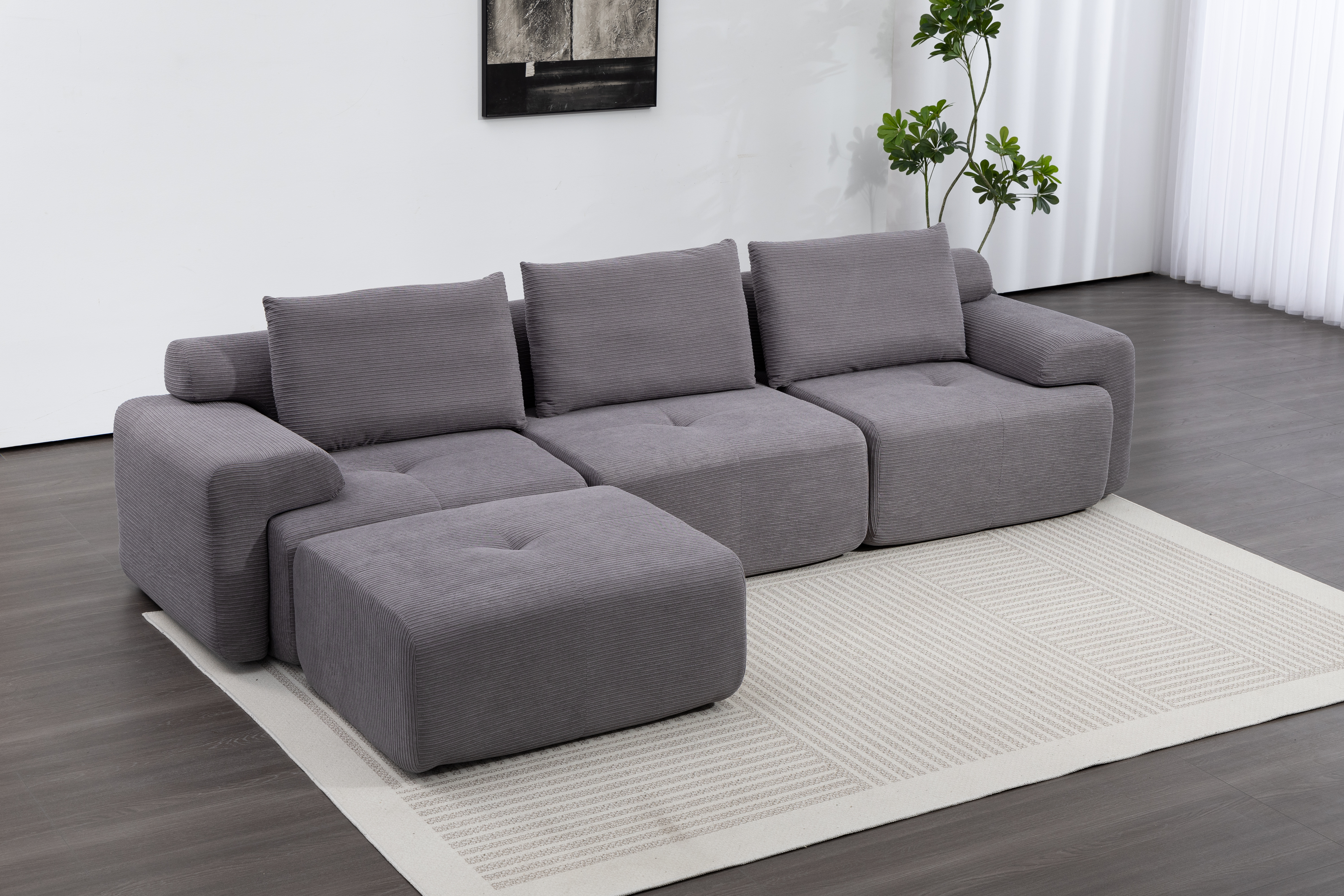 Canapé convertible, tissu, gris - vue 5
