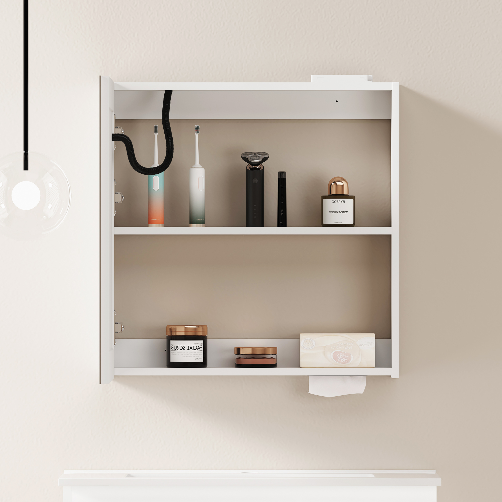 Armoire de toilette avec miroir, rangement intégré, éclairage led, 60 x 14 x 60 cm, verre et MDF, blanc - vue 4