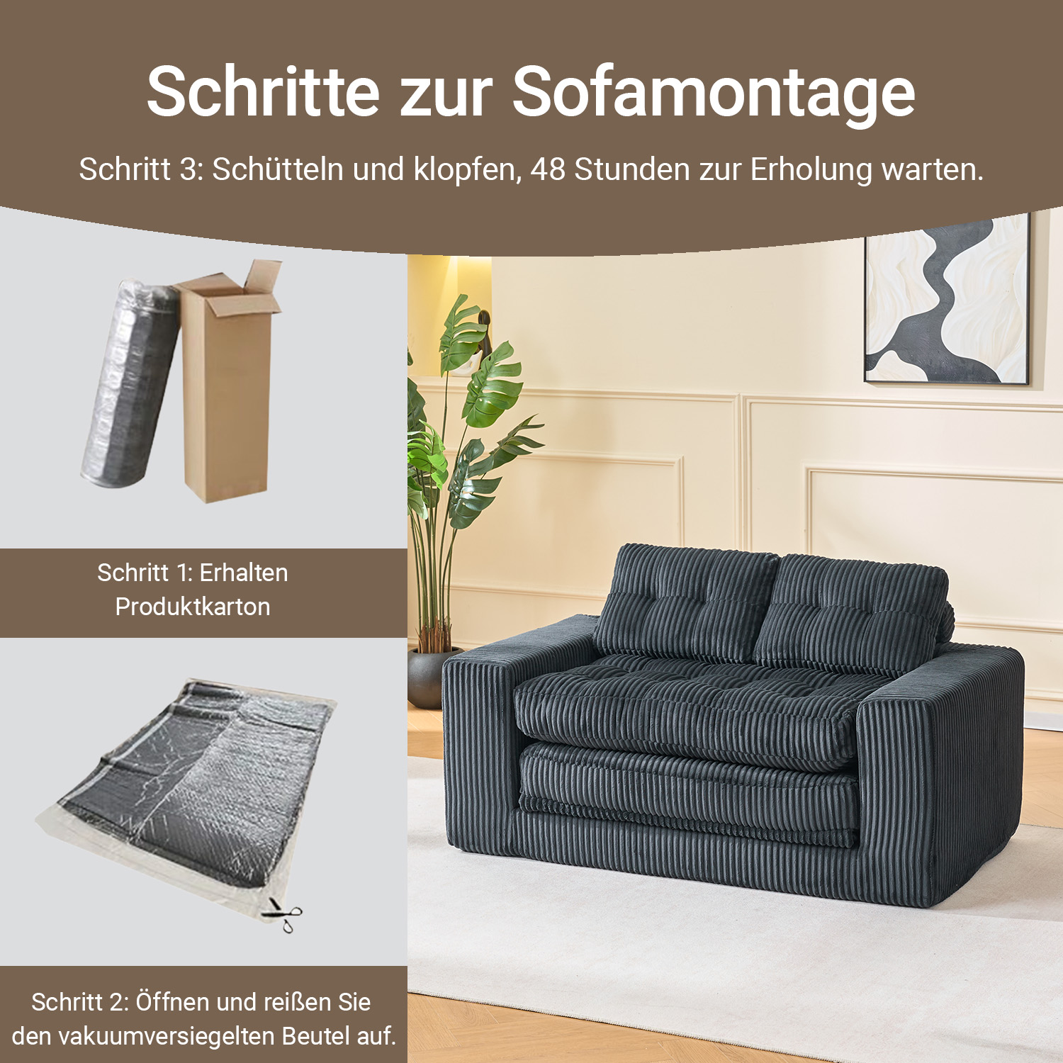Canapé convertible, tissu, noir - vue 2