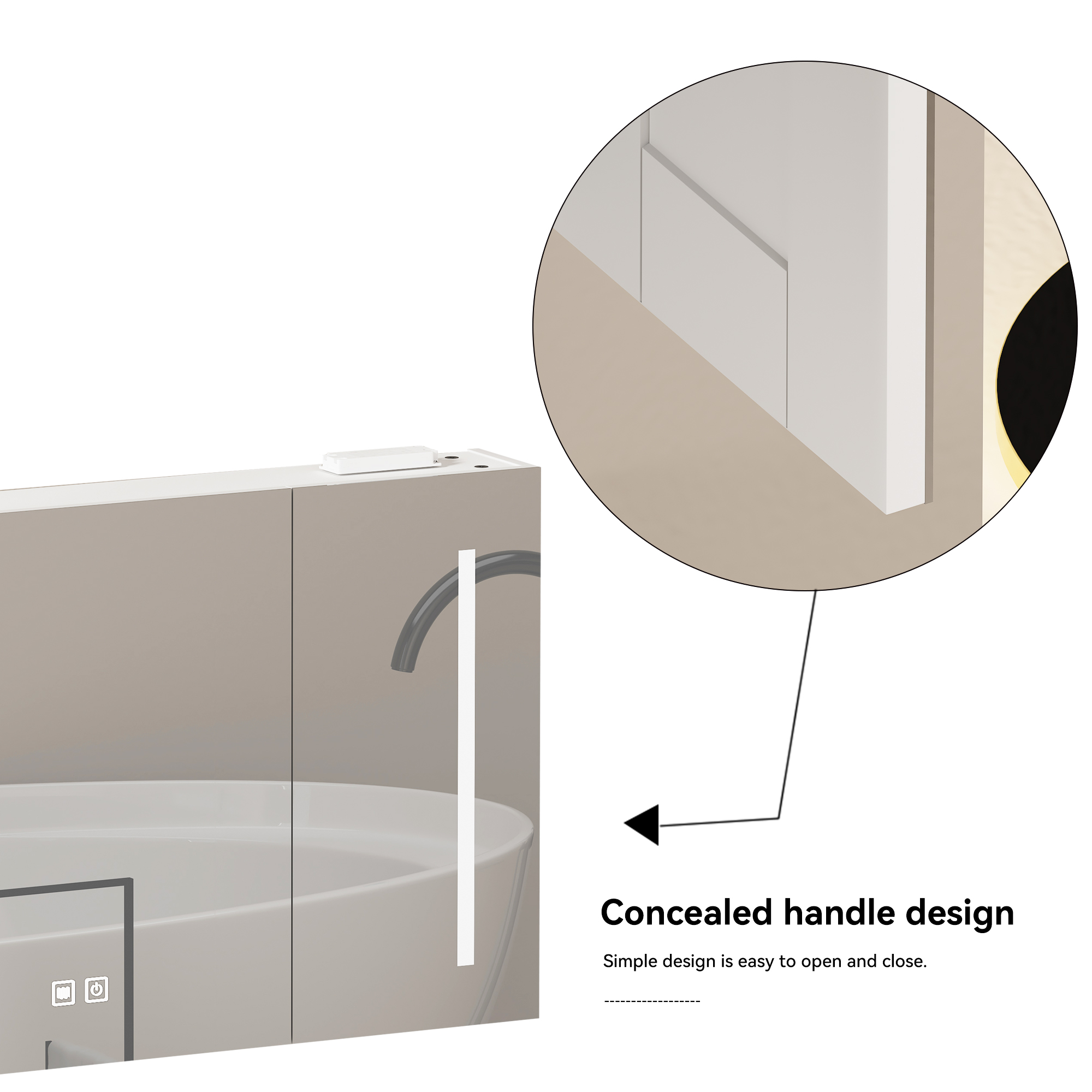 Armoire de toilette avec miroir, rangement intégré, éclairage led, 80 x 14 x 60 cm, verre et MDF, blanc - vue 6