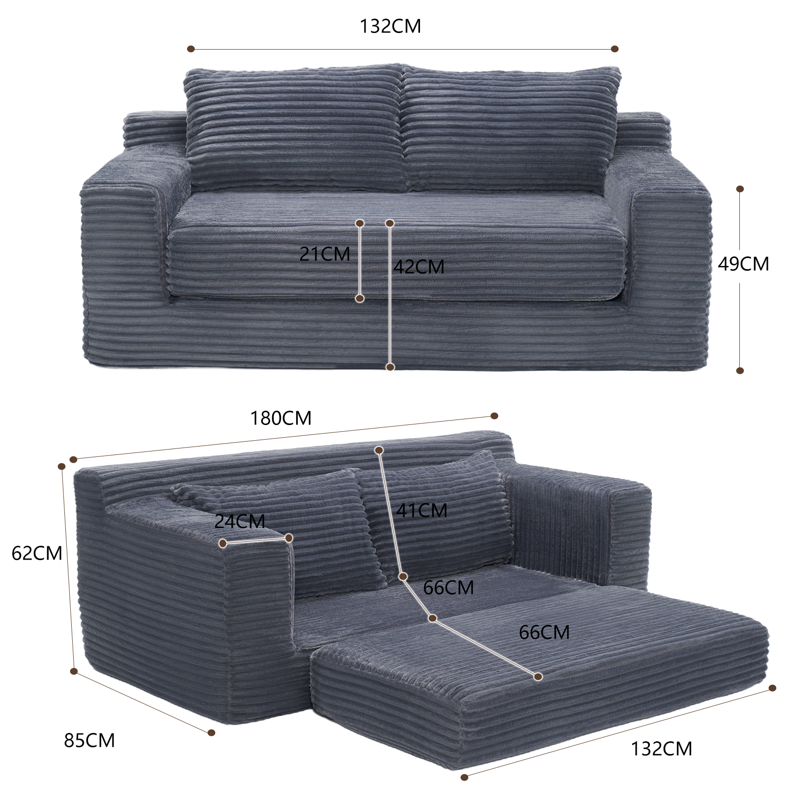 Canapé convertible, tissu, gris - vue 2