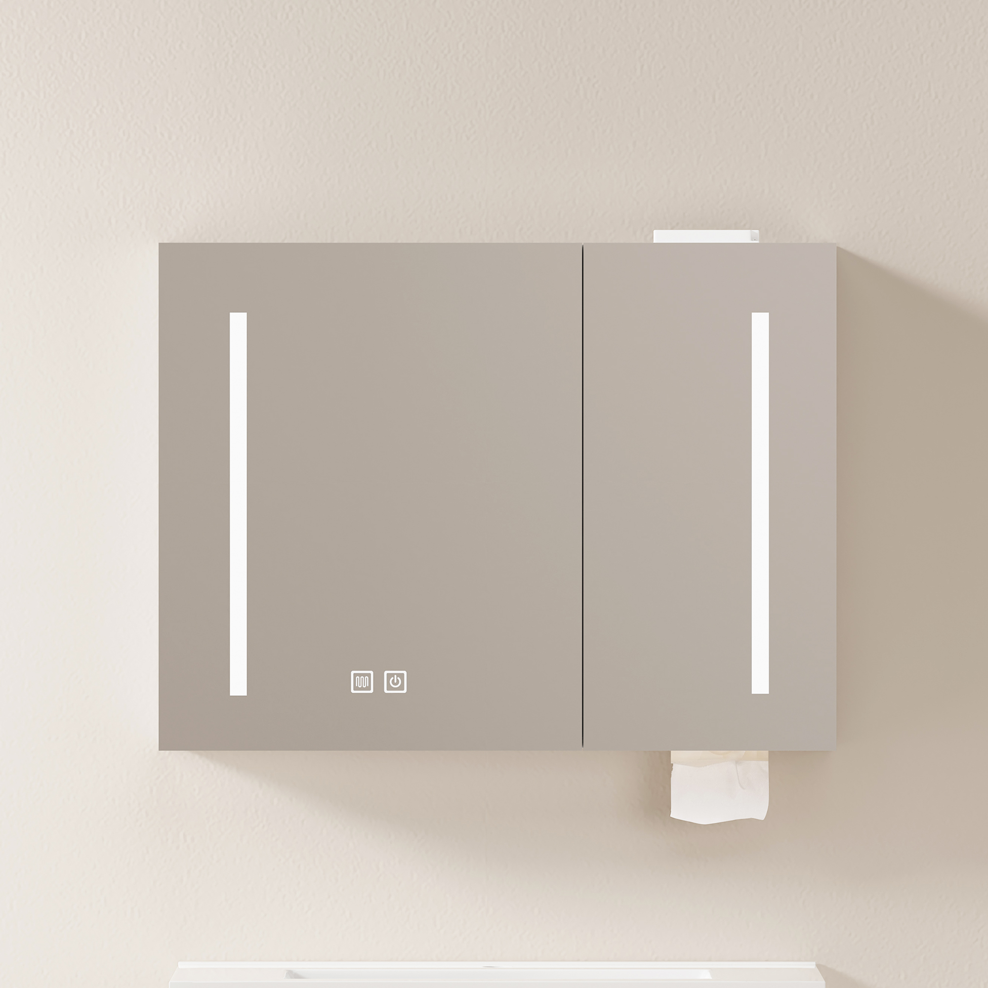 Armoire de toilette avec miroir, rangement intégré, éclairage led, 80 x 14 x 60 cm, verre et MDF, blanc - vue 2