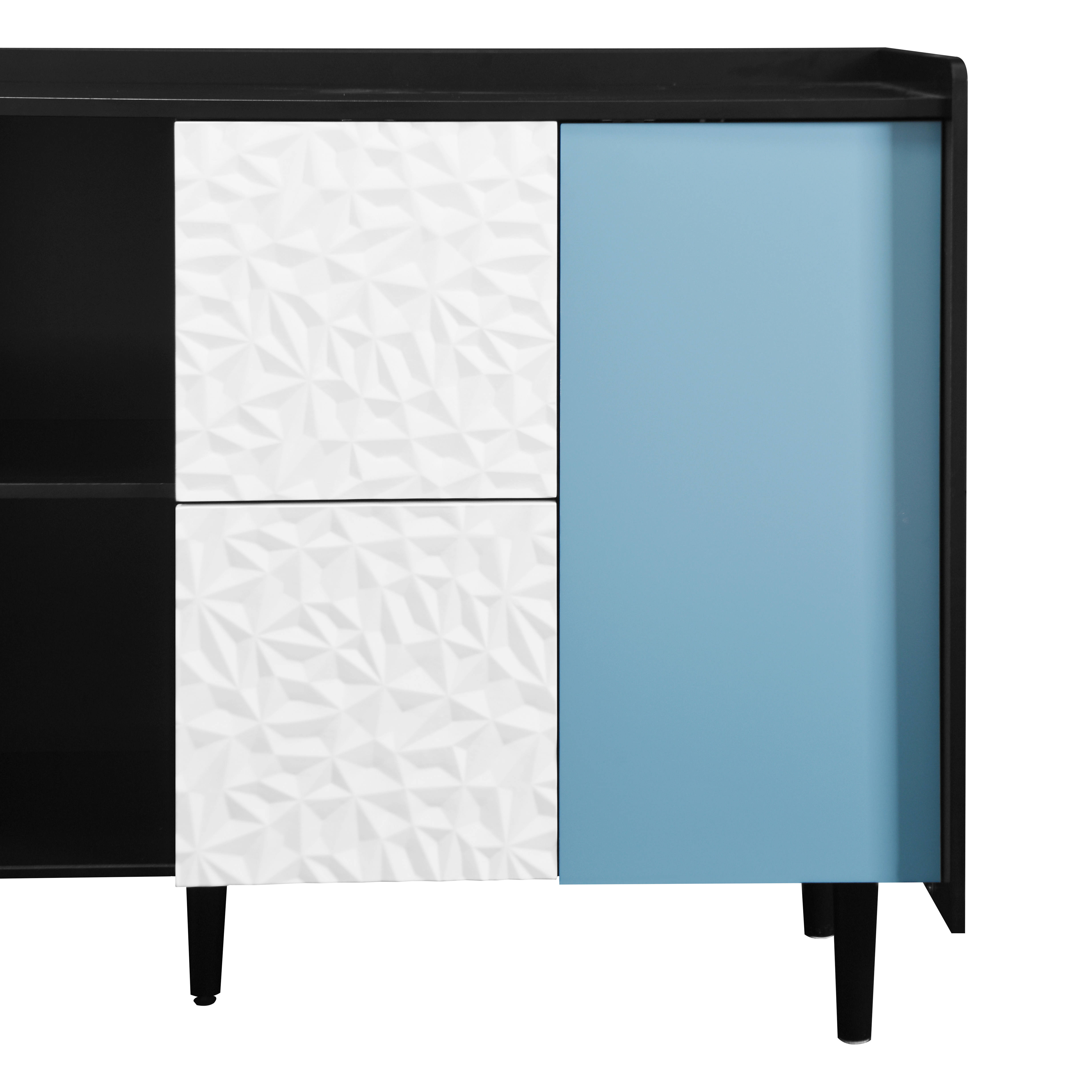 Buffet de cuisine noir, étagères ouvertes, 2 tiroirs, placard fermé, multifonction, pour salle à manger, bureau et salon, beaucoup de rangement, accès facile, rangement caché, design moderne et pratique - image 8