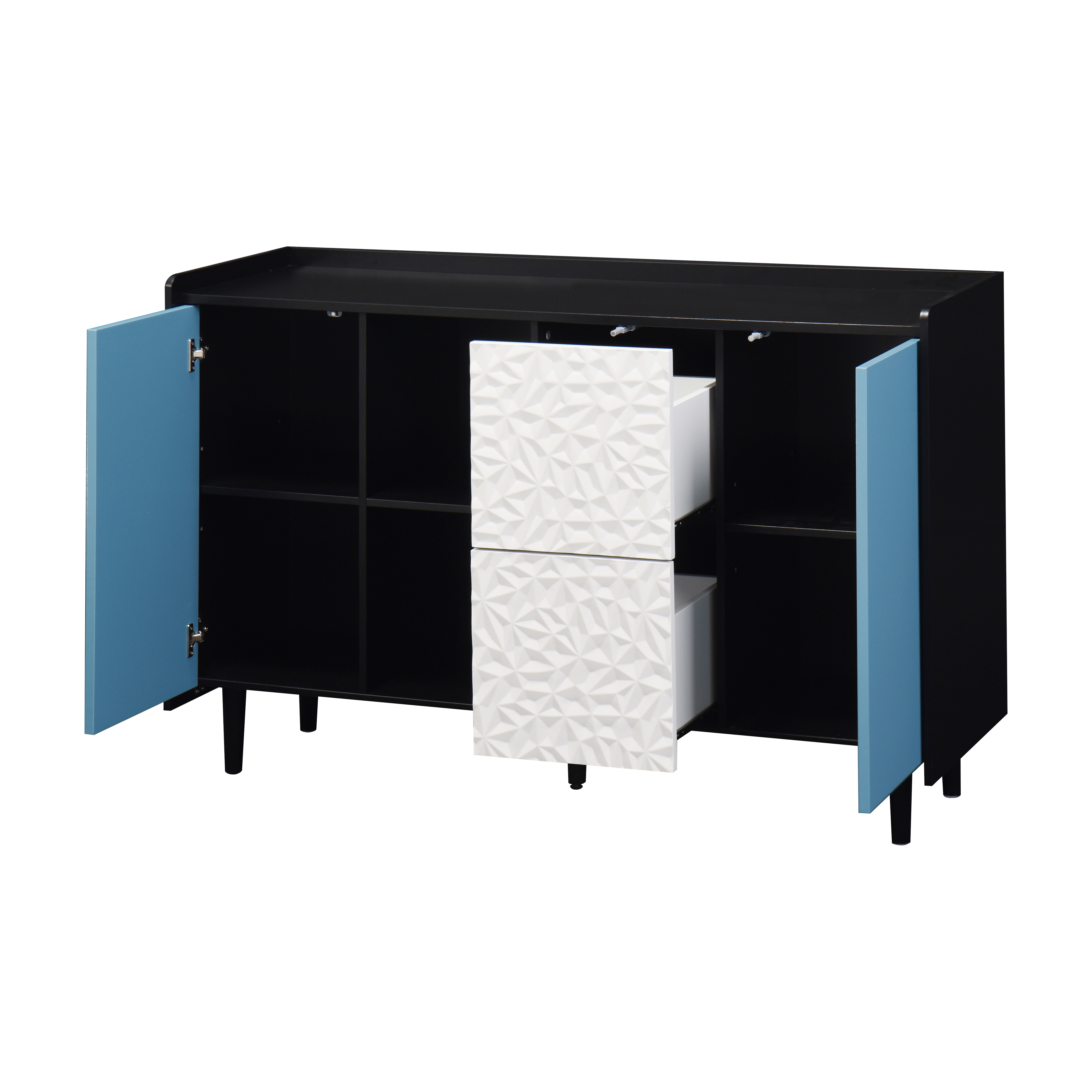 Buffet de cuisine noir, étagères ouvertes, 2 tiroirs, placard fermé, multifonction, pour salle à manger, bureau et salon, beaucoup de rangement, accès facile, rangement caché, design moderne et pratique - image 14