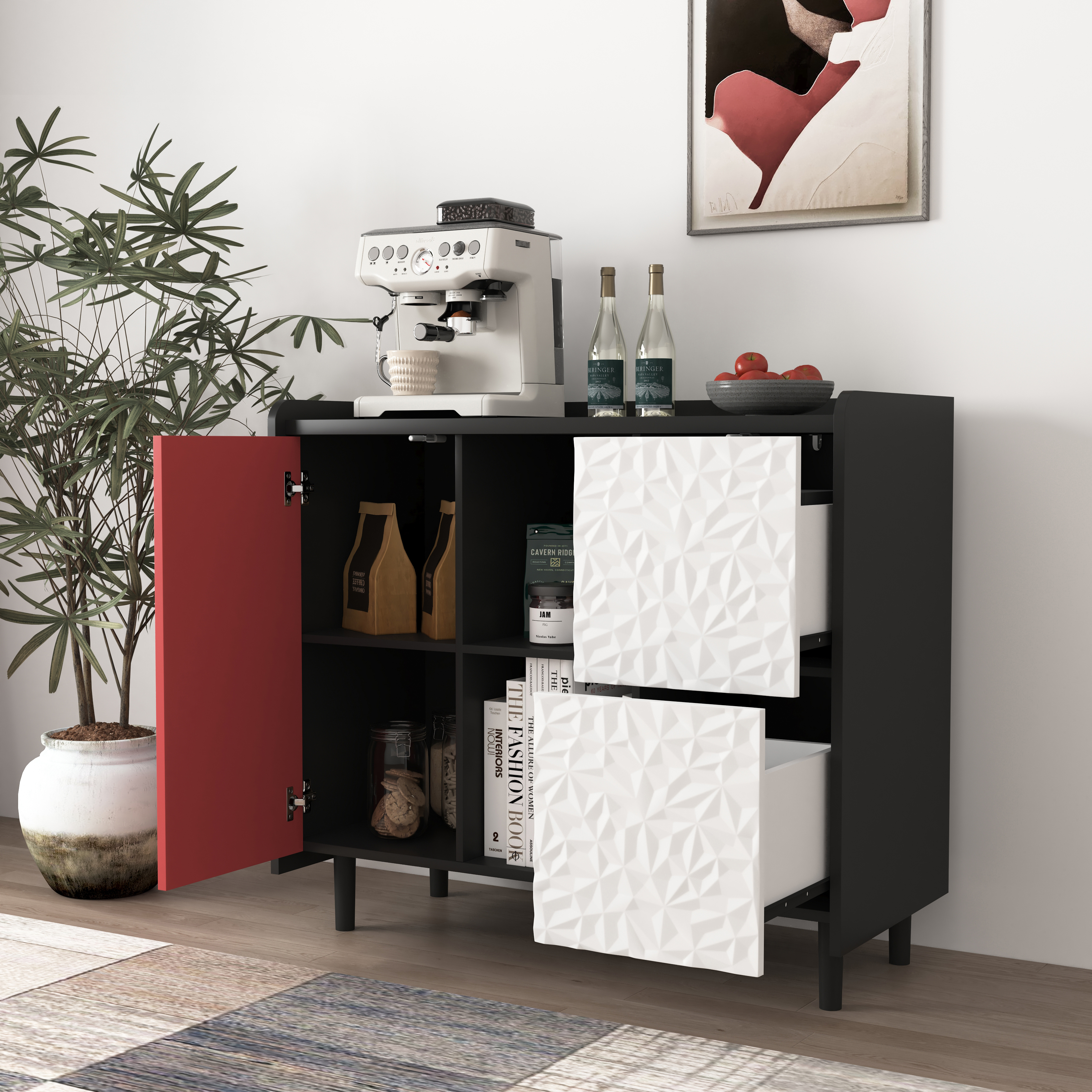 Buffet, avec tiroirs, 90 x 40 x 80 cm, MDF, noir - vue 3